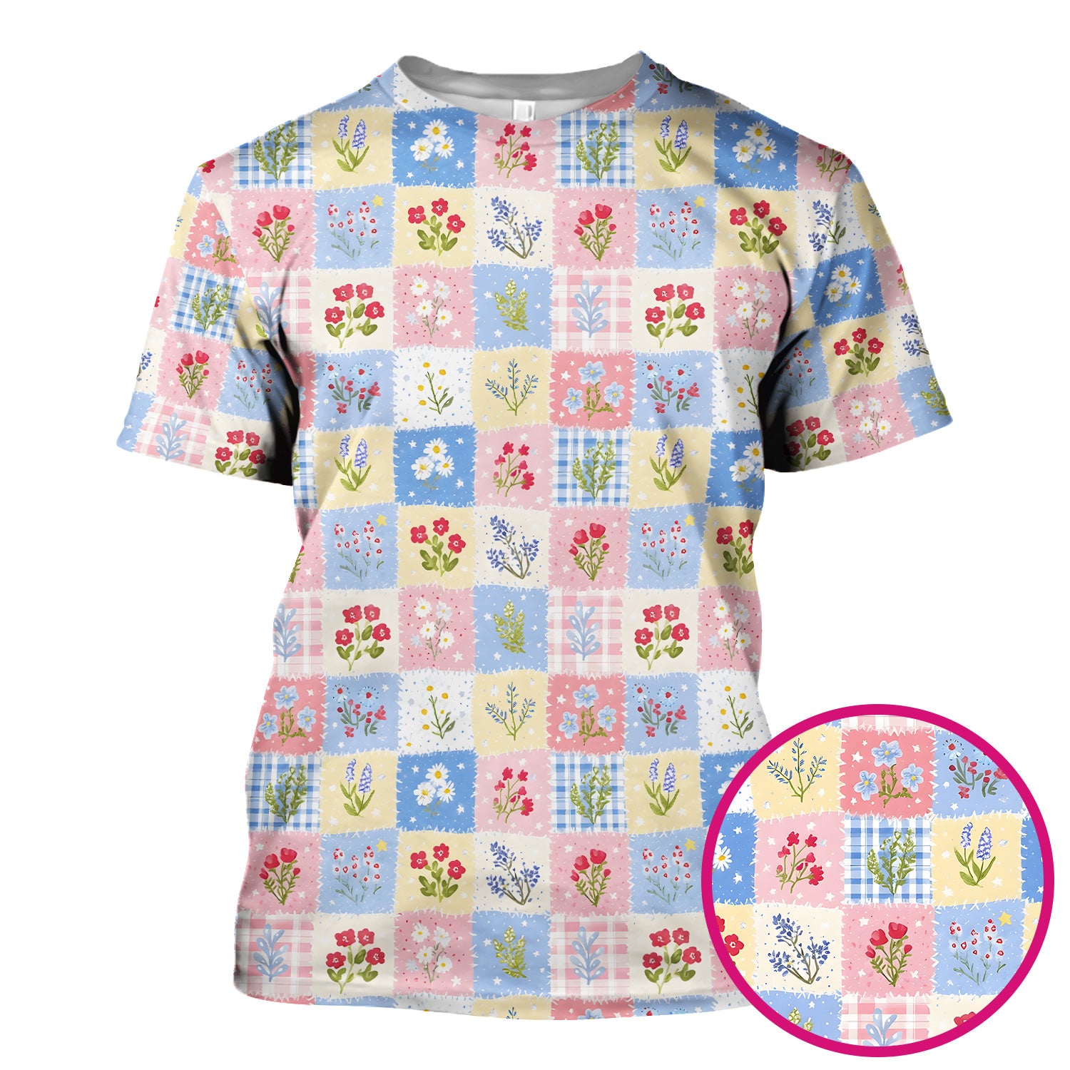 Pastel Patchwork Wildflower Garden Print Scrub Top, Comfortable Scrubs for Nurses