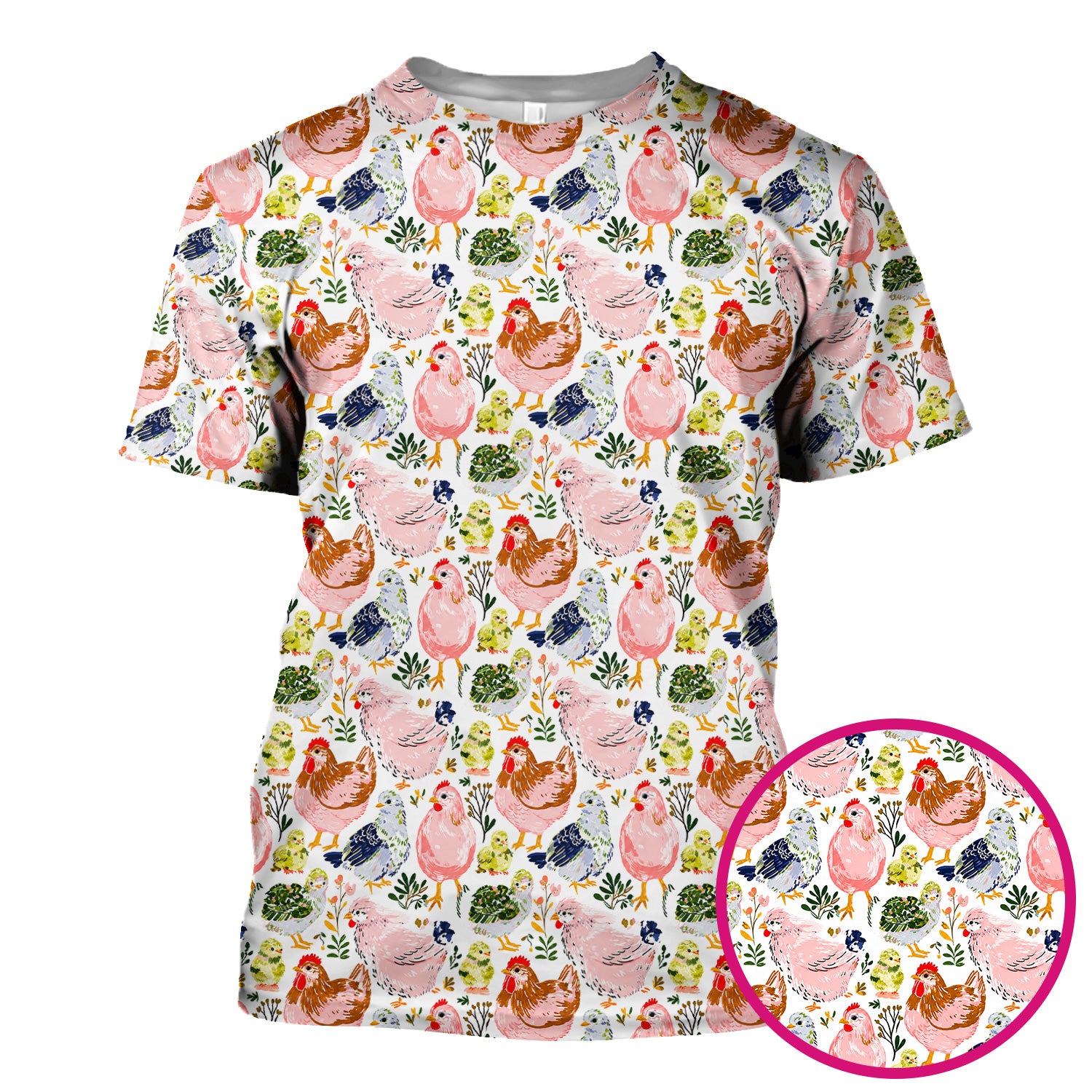 Cute Farm Chicken Hen Chick Pattern Scrub Top, Comfortable Scrubs for Nurses