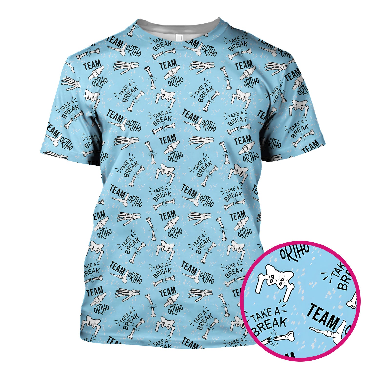 Team Ortho Bone Joint Print Scrub Top, Breathable Fabrics Nursing Uniform