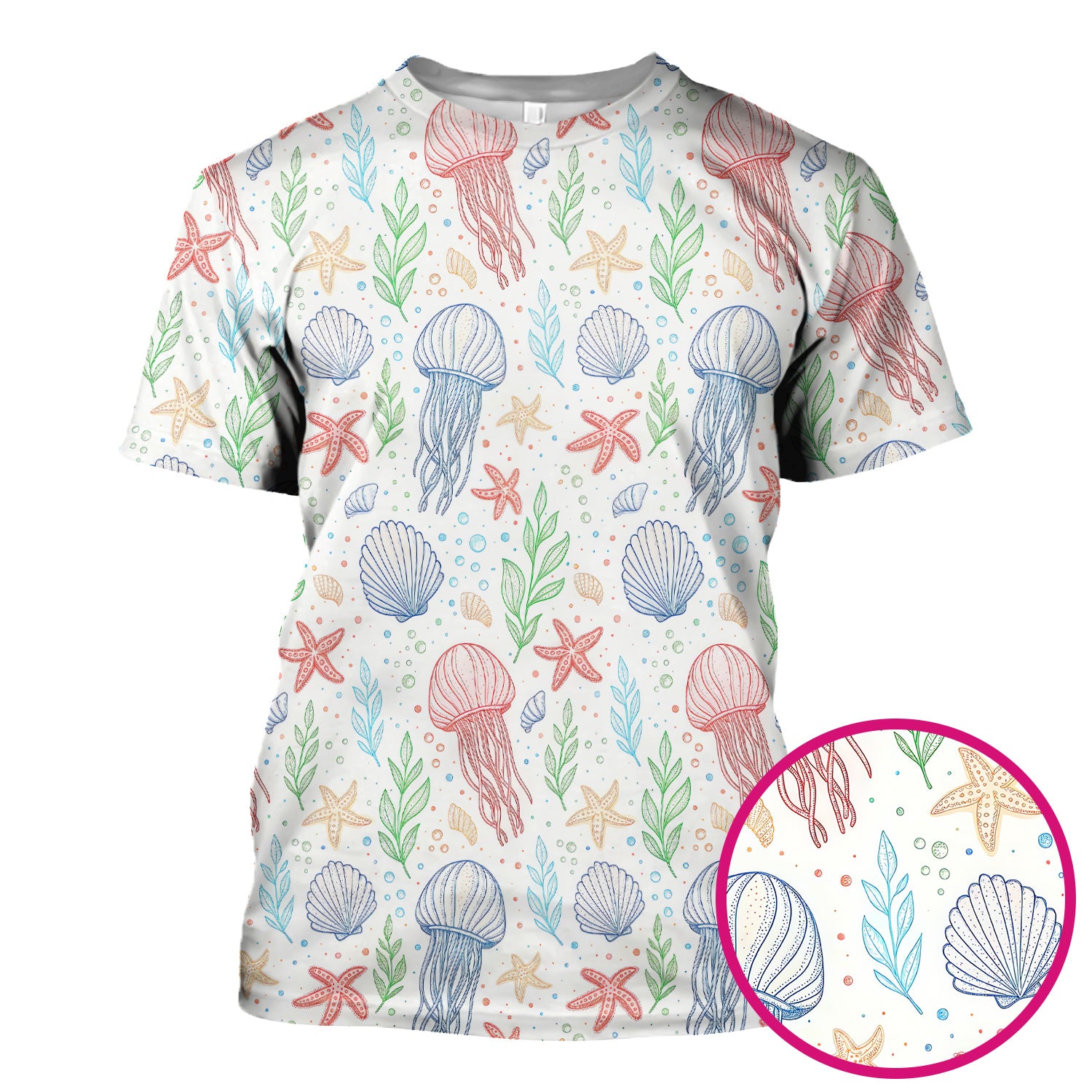 Ocean Jellyfish Starfish Seashell Pattern Scrubs Top, Comfortable Scrubs for Nurses