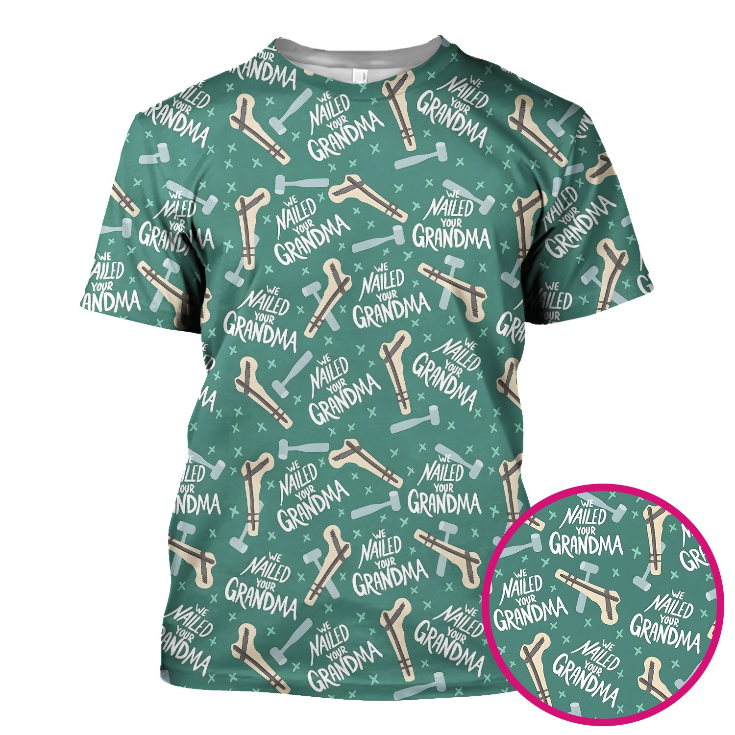 Funny Orthopedic Bone Hammer We Nailed Your Grandma Pattern Scrub Top, Comfortable Scrubs for Nurses