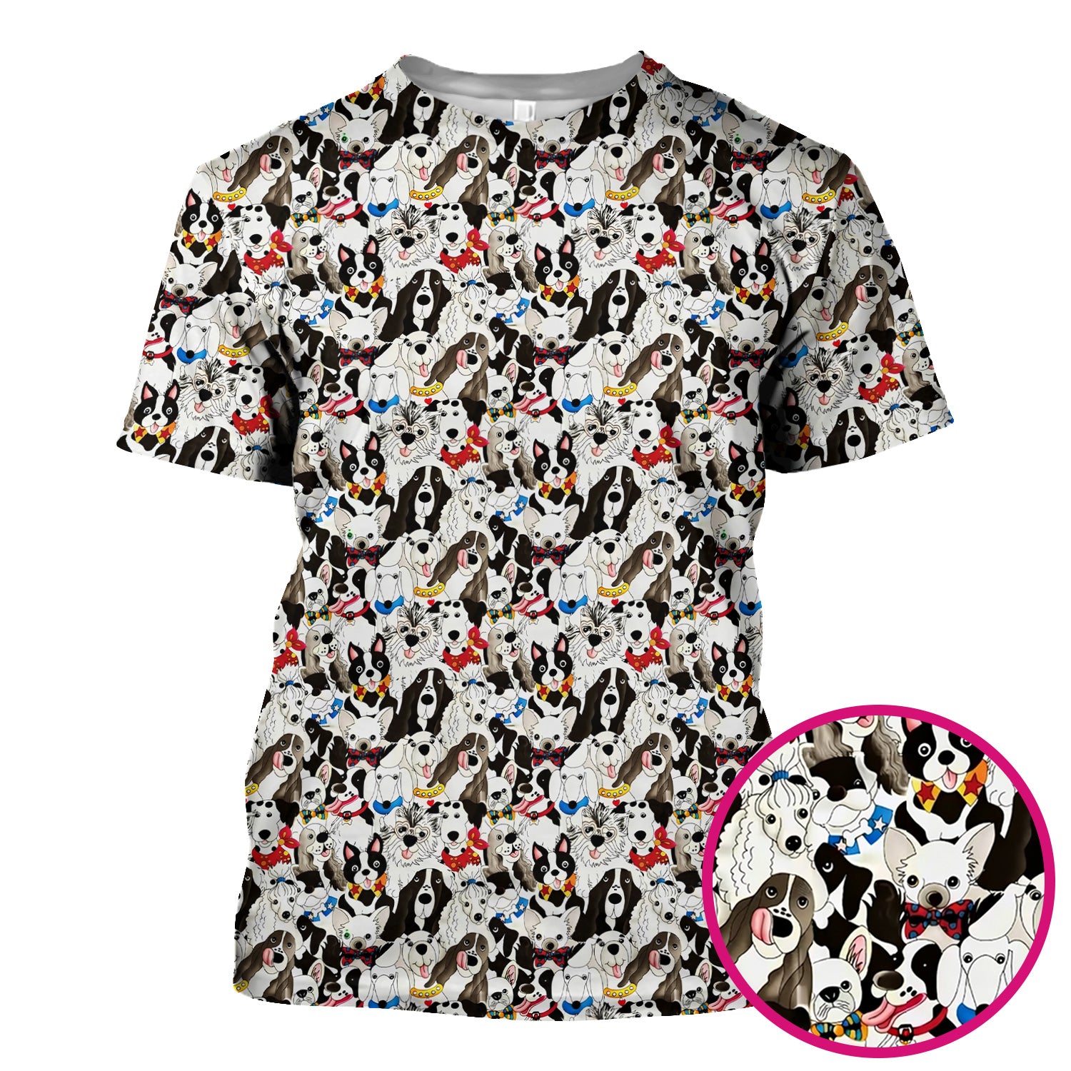 Cute Dog Cartoon All Over Print Scrub Top, Breathable Fabrics Nursing Uniform