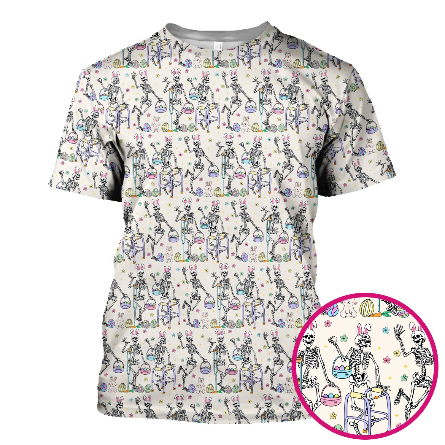 Fun Skeleton Bunny Easter Print Scrub Top, Comfortable Scrubs for Nurses