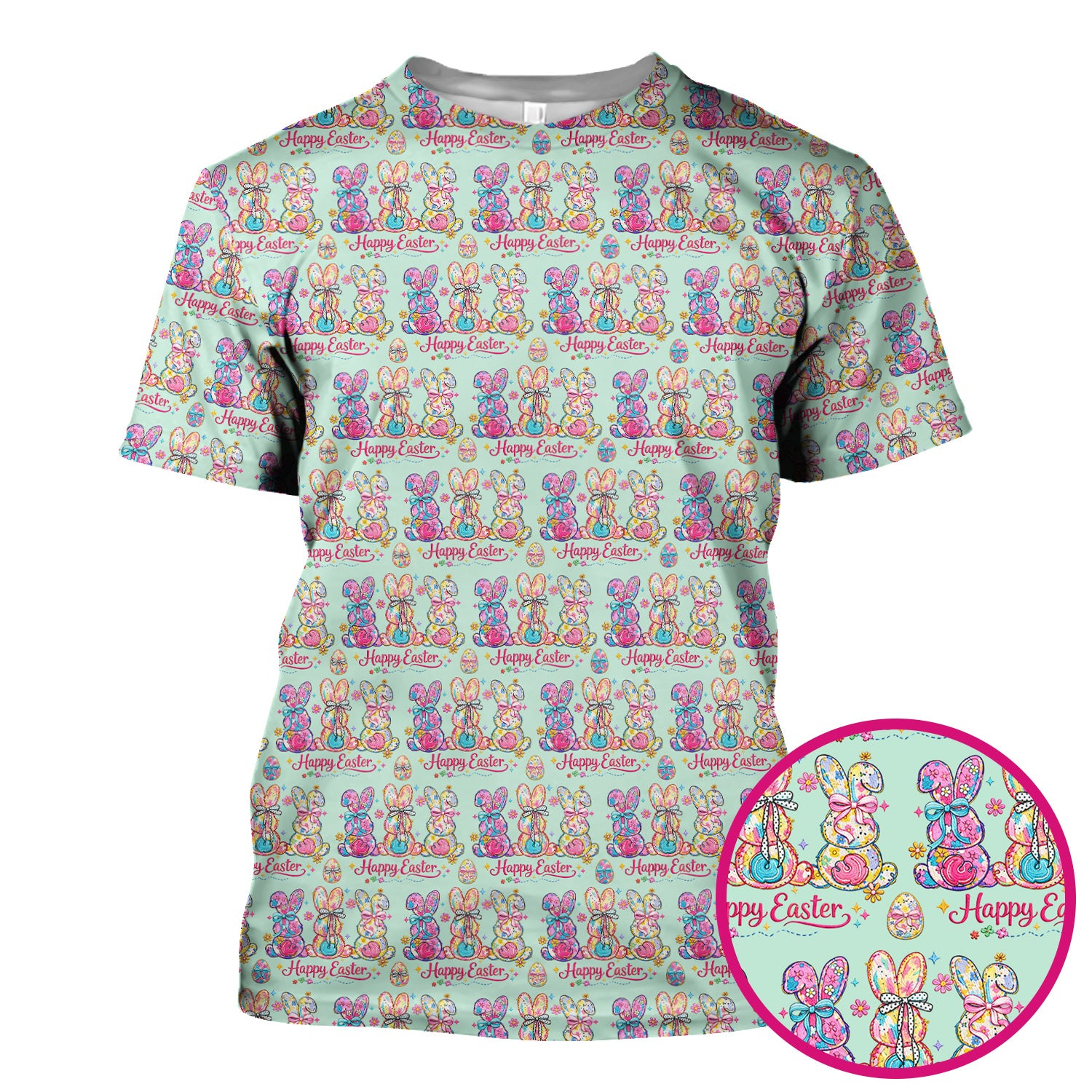 Pink Happy Easter Bunny Pattern Scrub Top, Comfortable Scrubs for Nurses