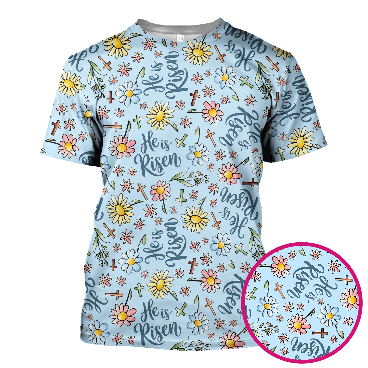 He Is Risen Cross Flower Pattern Scrub Top, Comfortable Scrubs For Nurses