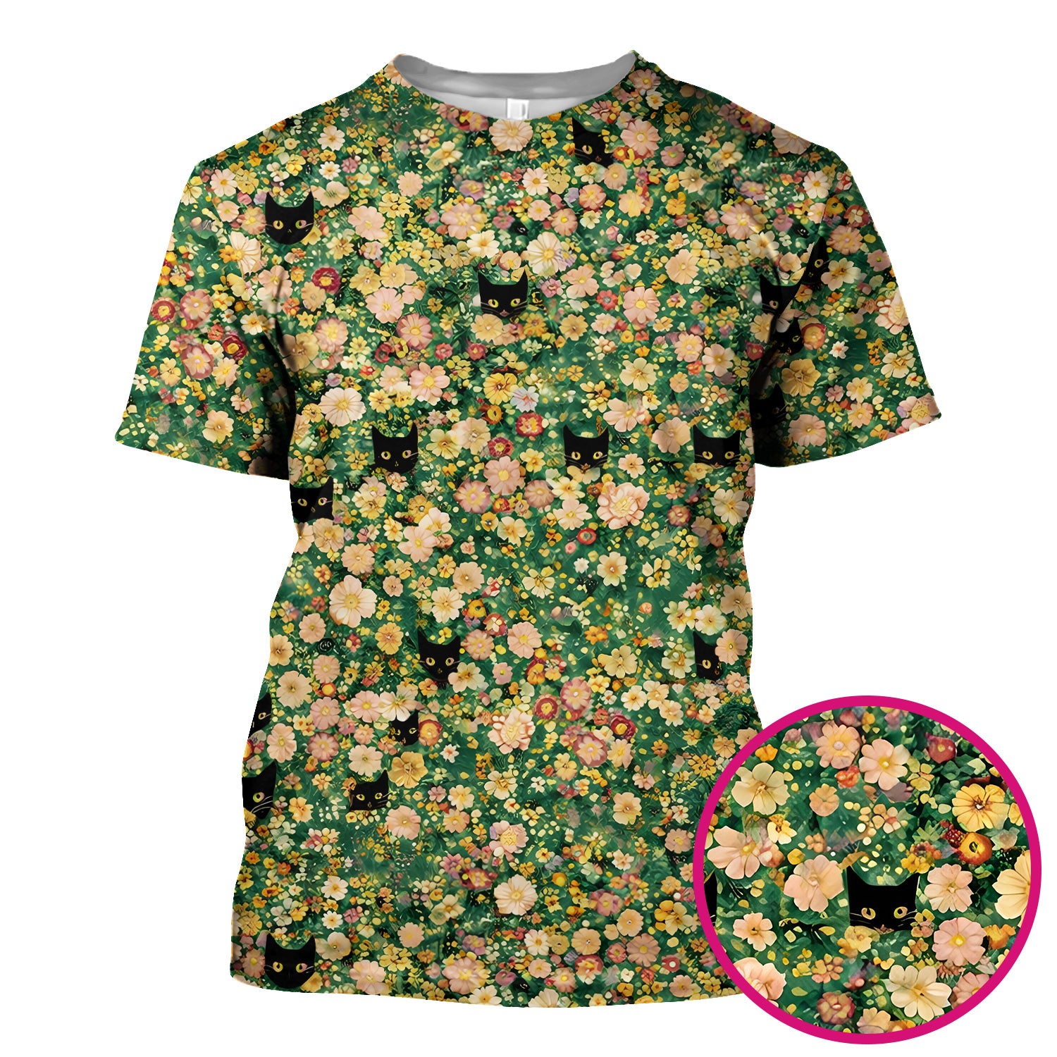 Cute Black Cat In Floral Garden Pattern Scrubs Top, Comfortable Scrubs for Nurses