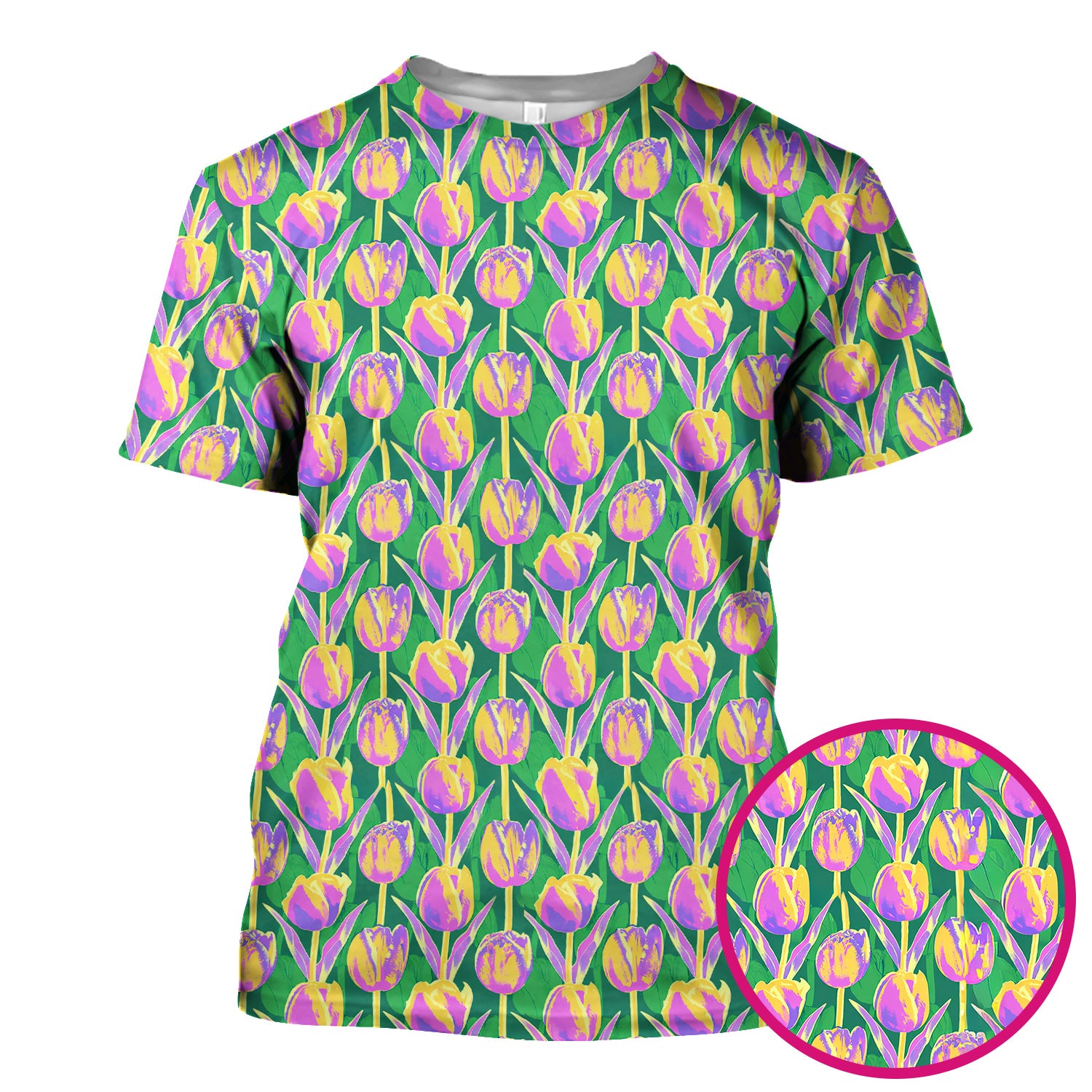 Colorful Tulip Floral Pattern Scrub Top, Breathable Fabrics Nursing Uniform