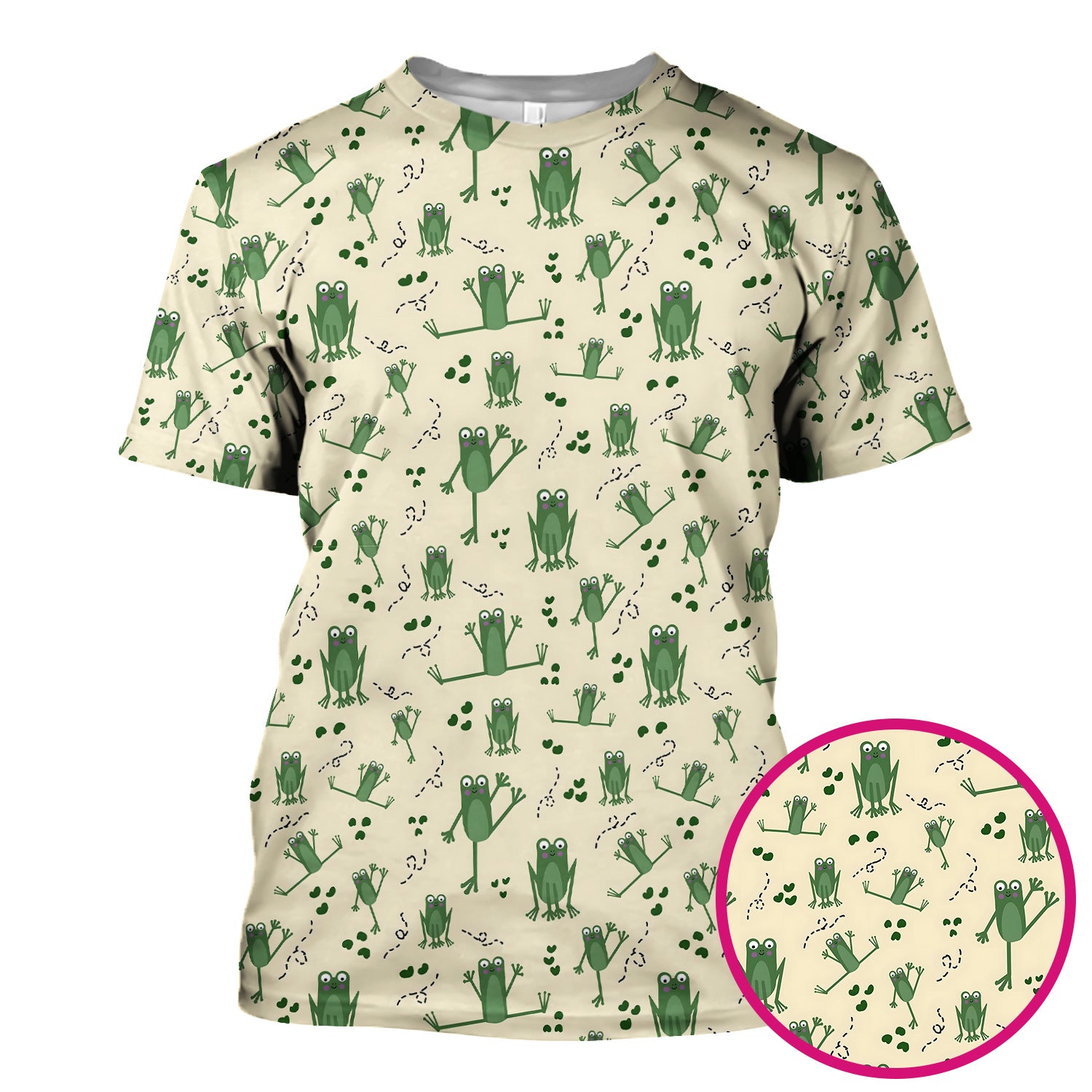 Frog Jumping Footprint Trail Pattern Scrub Top, Breathable Fabrics Nursing Uniform