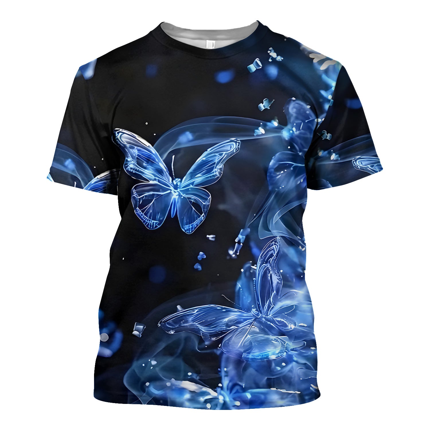 Glowing Blue Butterfly Garden Pattern Scrub Top, Comfortable Scrubs for Nurses