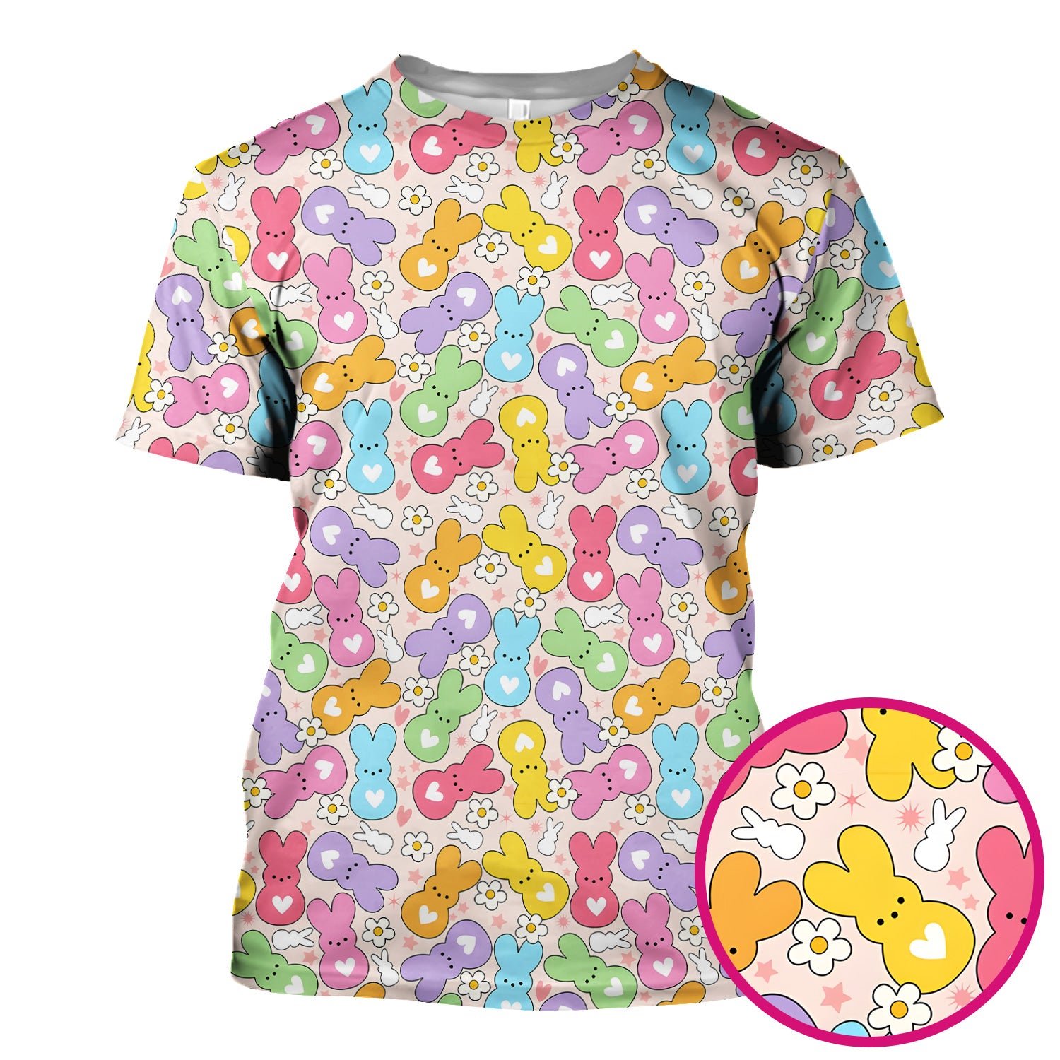 Sweet Pastel Bunny Daisy Pattern Scrub Top, Comfortable Scrubs for Nurses, Easter