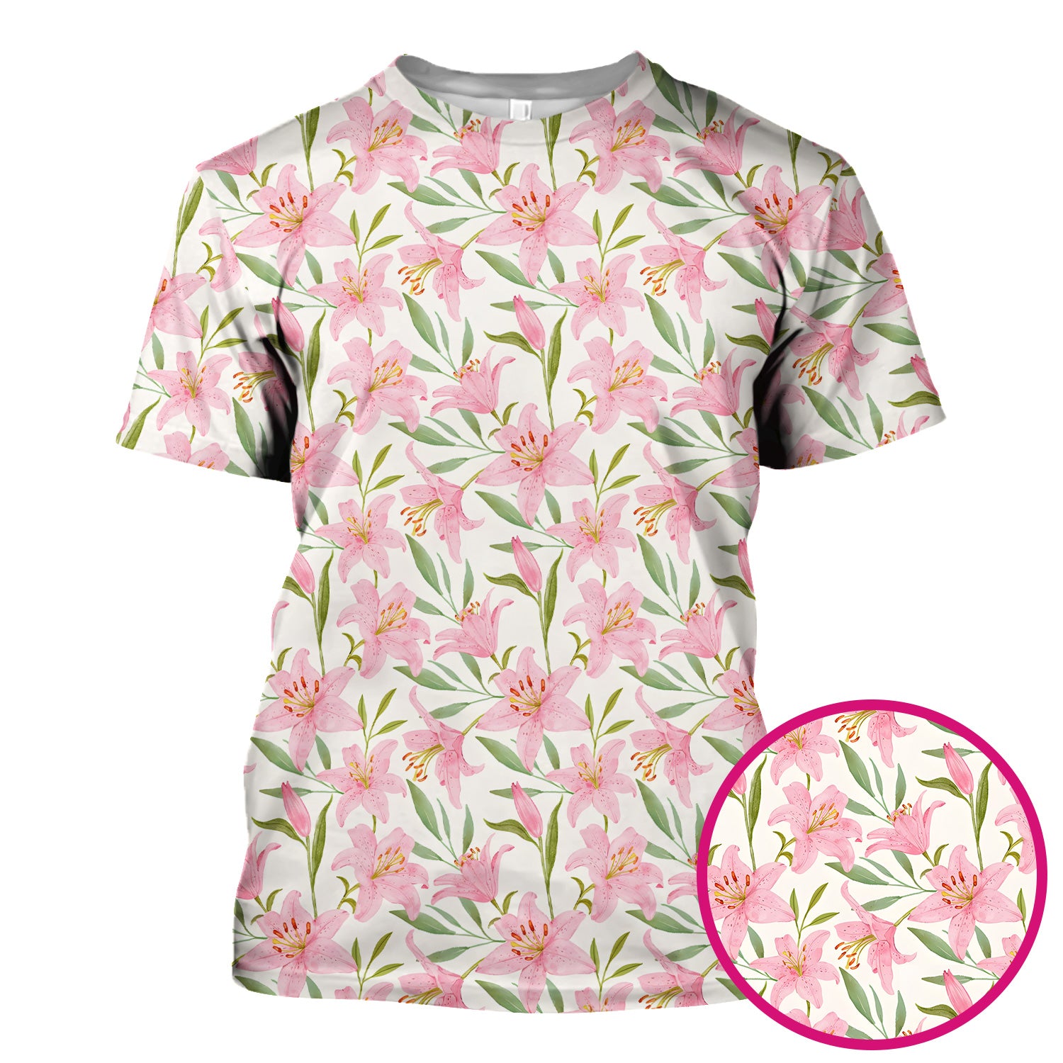 Cute Pink Lily Floral Nurse Pattern Scrub Top, Comfortable Scrubs for Nurses