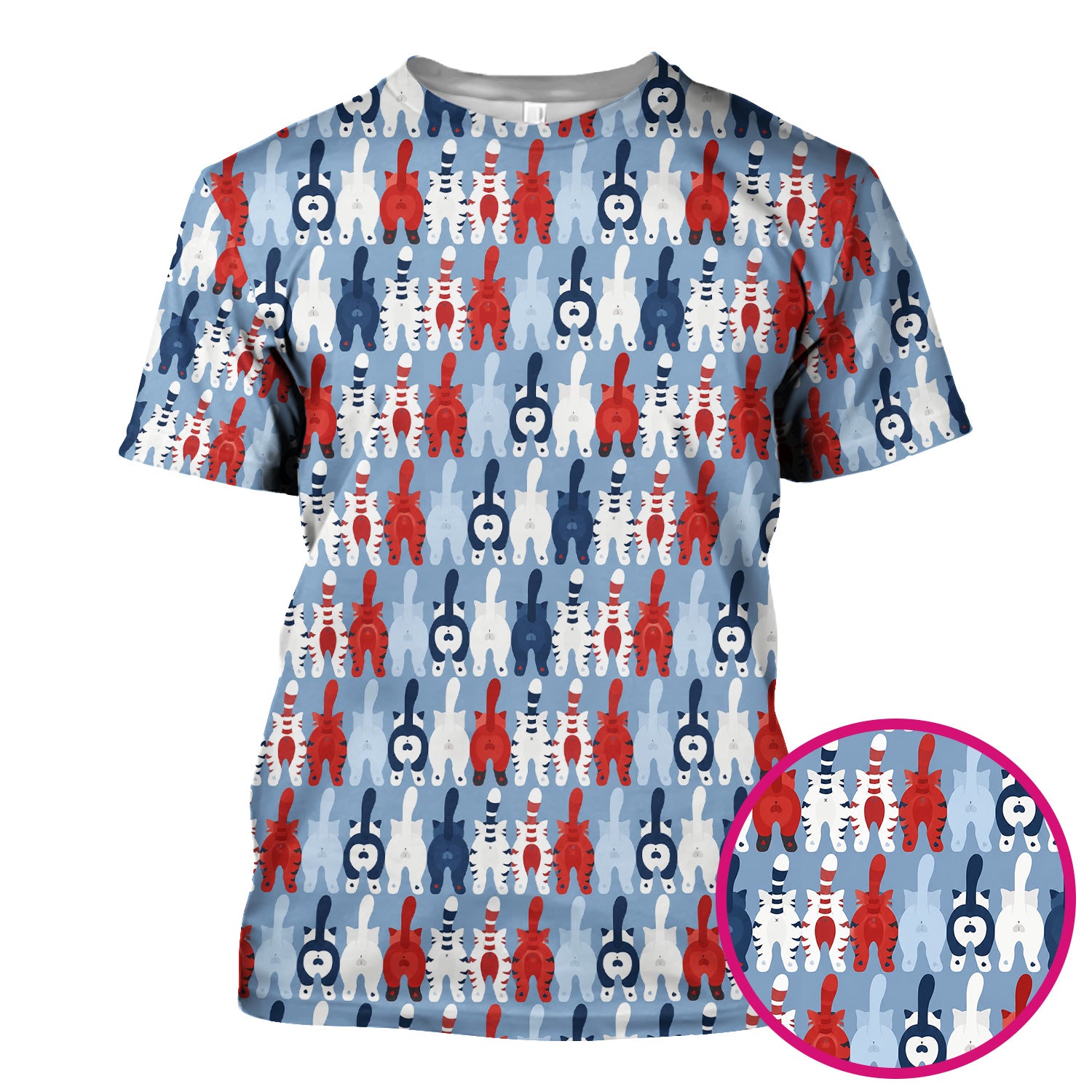 Colorful Patriotic Cat Tail Pattern Scrub Top, Comfortable Scrubs for Nurses