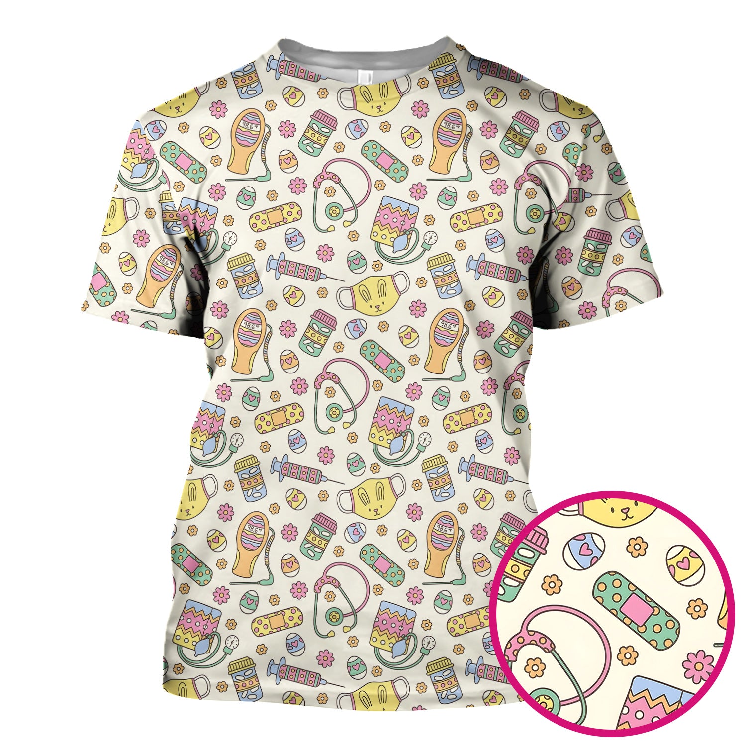 Easter Nurse Bunny Medical Pattern Scrub Top, Breathable Fabrics Nursing Uniform