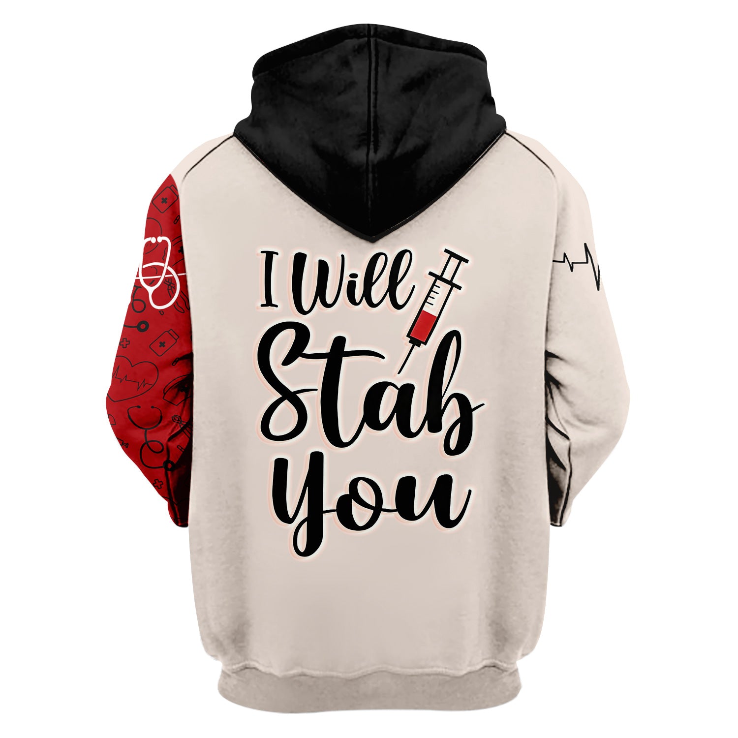 Custom Funny Nurse Shirt - Cartoon Heart with Syringe & Angel Wings - I Will Stab You Quote Gift for RN LPN CNA Medical Workers