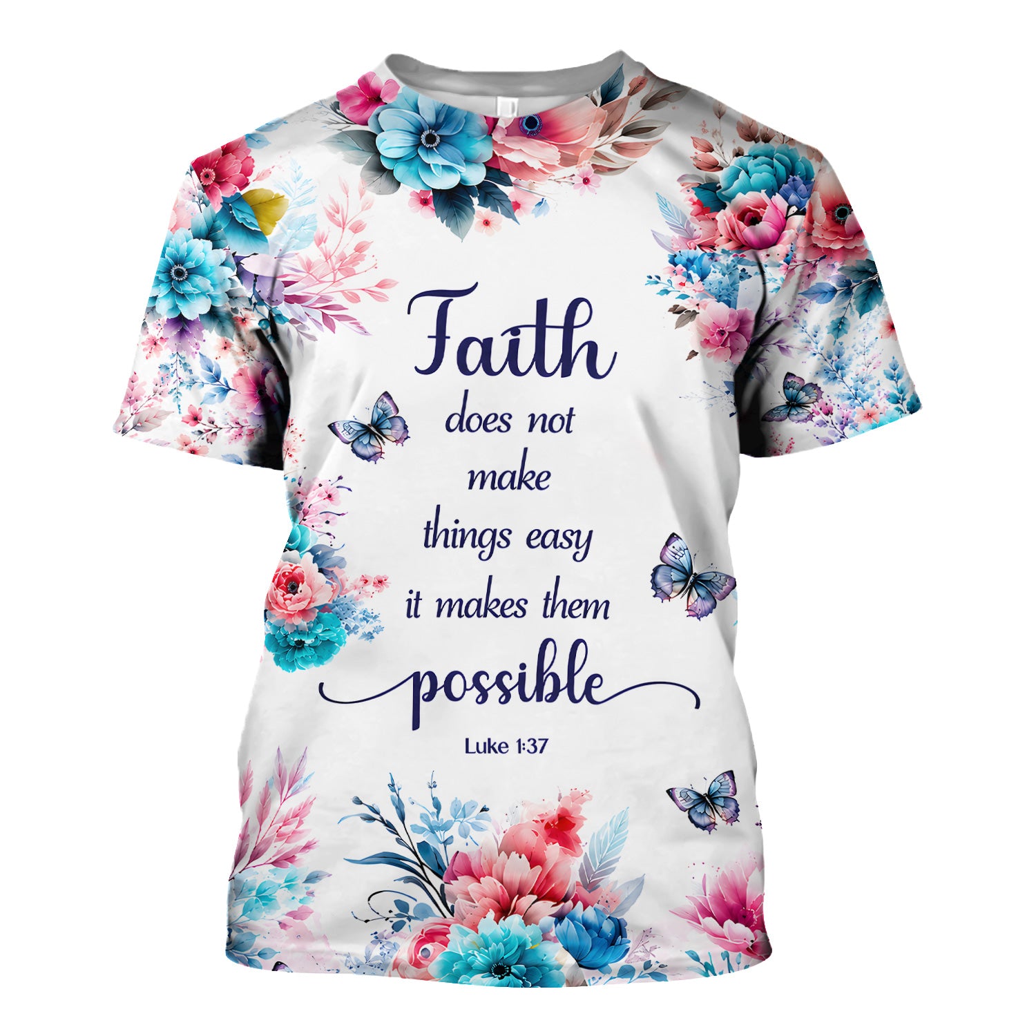 Inspirational Faith Floral Butterfly Pattern Scrub Top, Comfortable Scrubs for Nurses