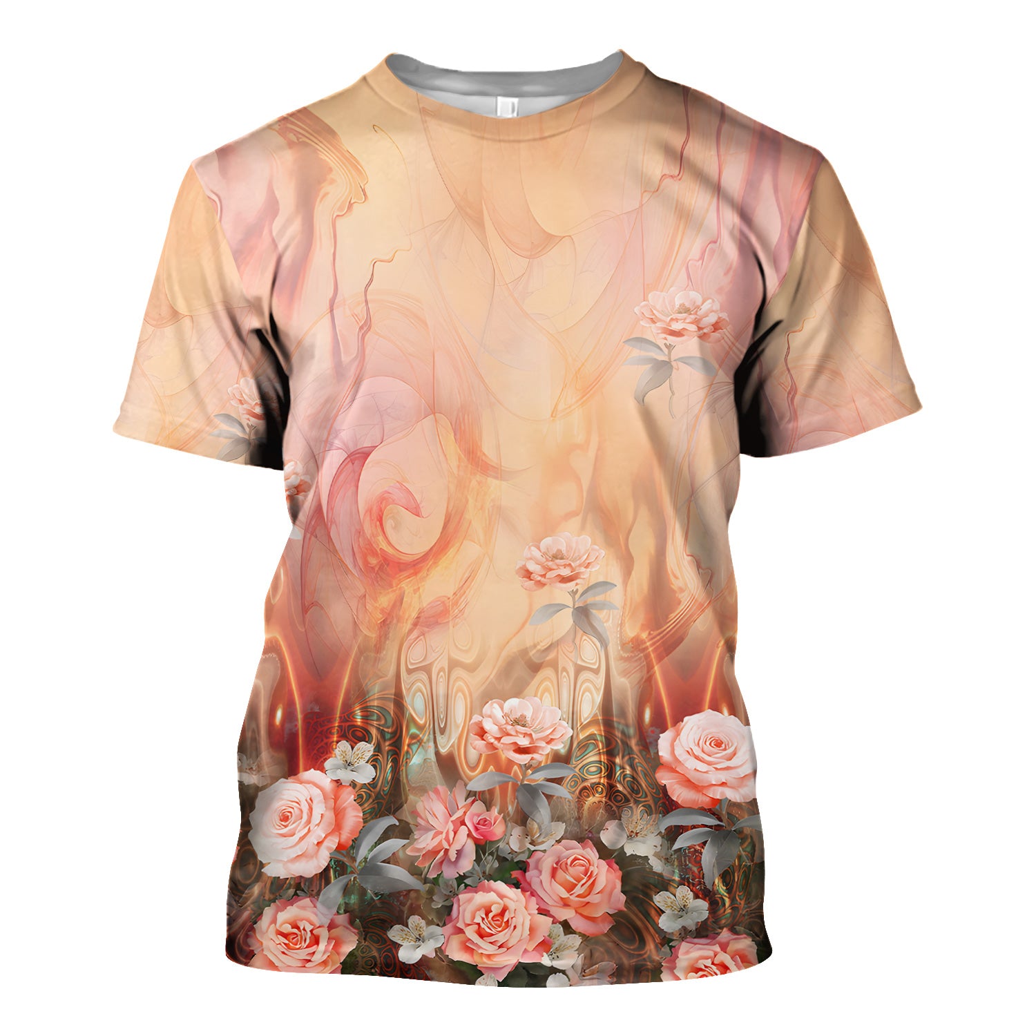 Elegant Peach Marble Rose Pattern Scrub Top, Comfortable Scrubs for Nurses