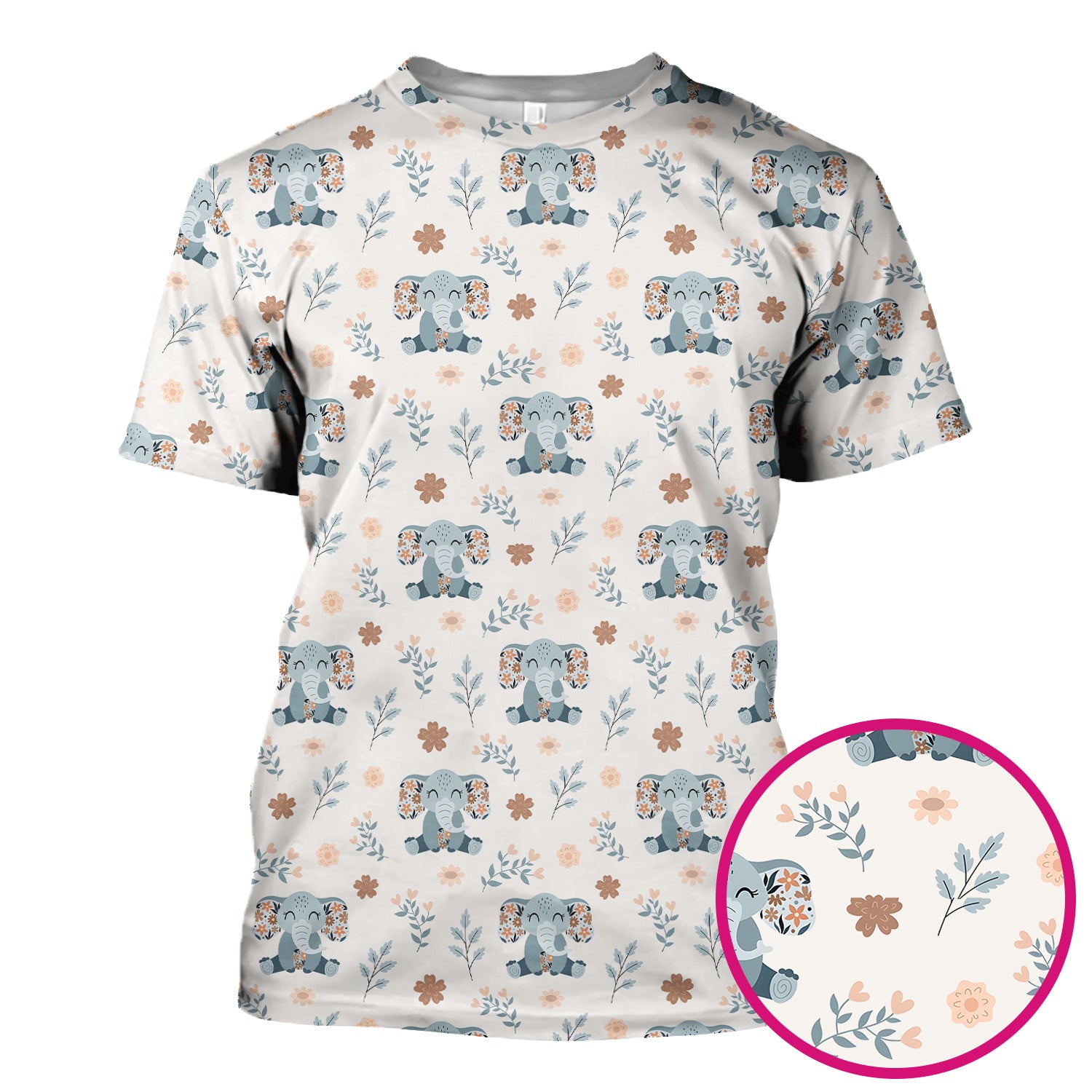 Cute Elephant Floral Print Scrub Top, Comfortable Scrubs for Nurses