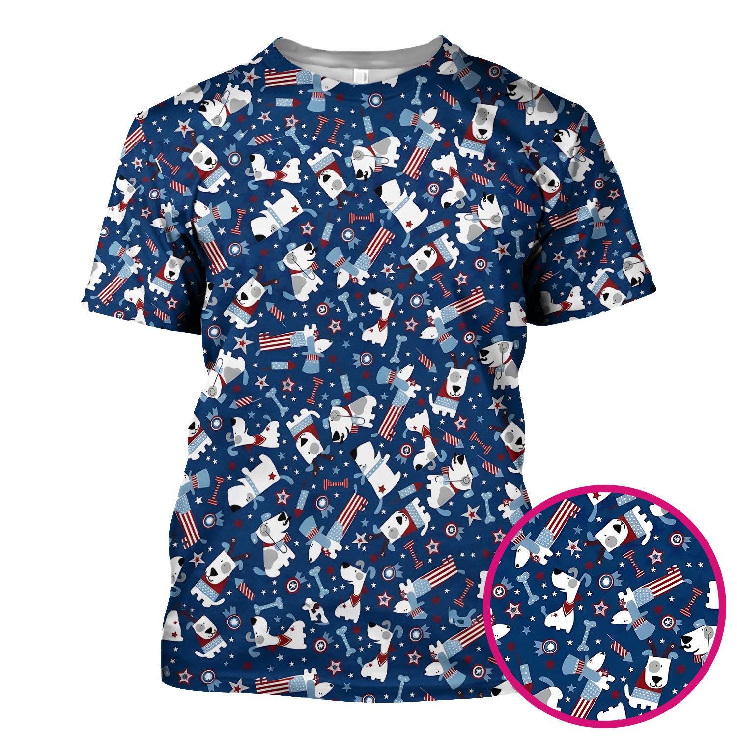 Patriotic Nurse Dog Stars Pattern Scrub Top, Comfortable Scrubs for Nurses