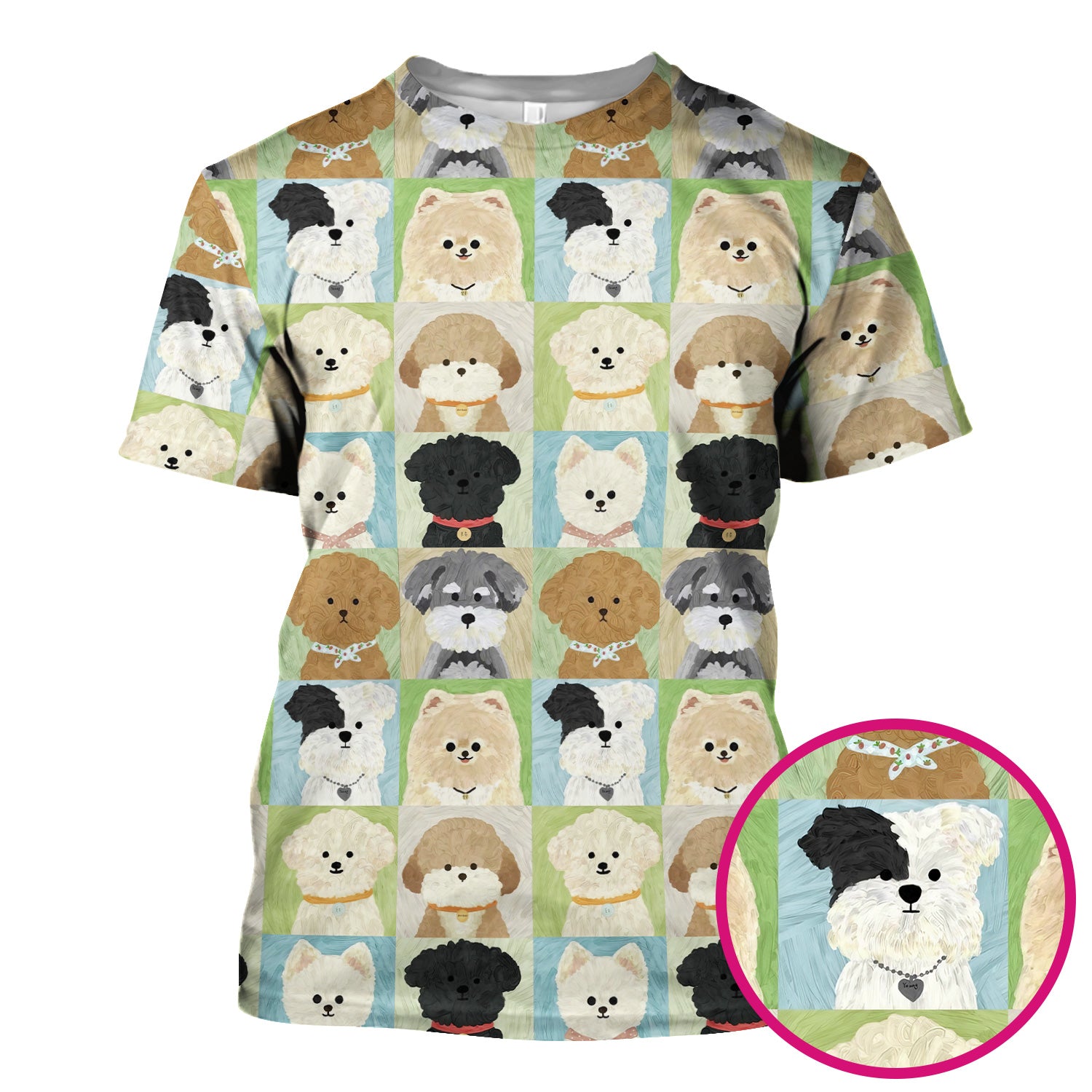 Adorable Different Dog Breeds Pattern Scrubs Top, Breathable Fabrics Nursing Uniform
