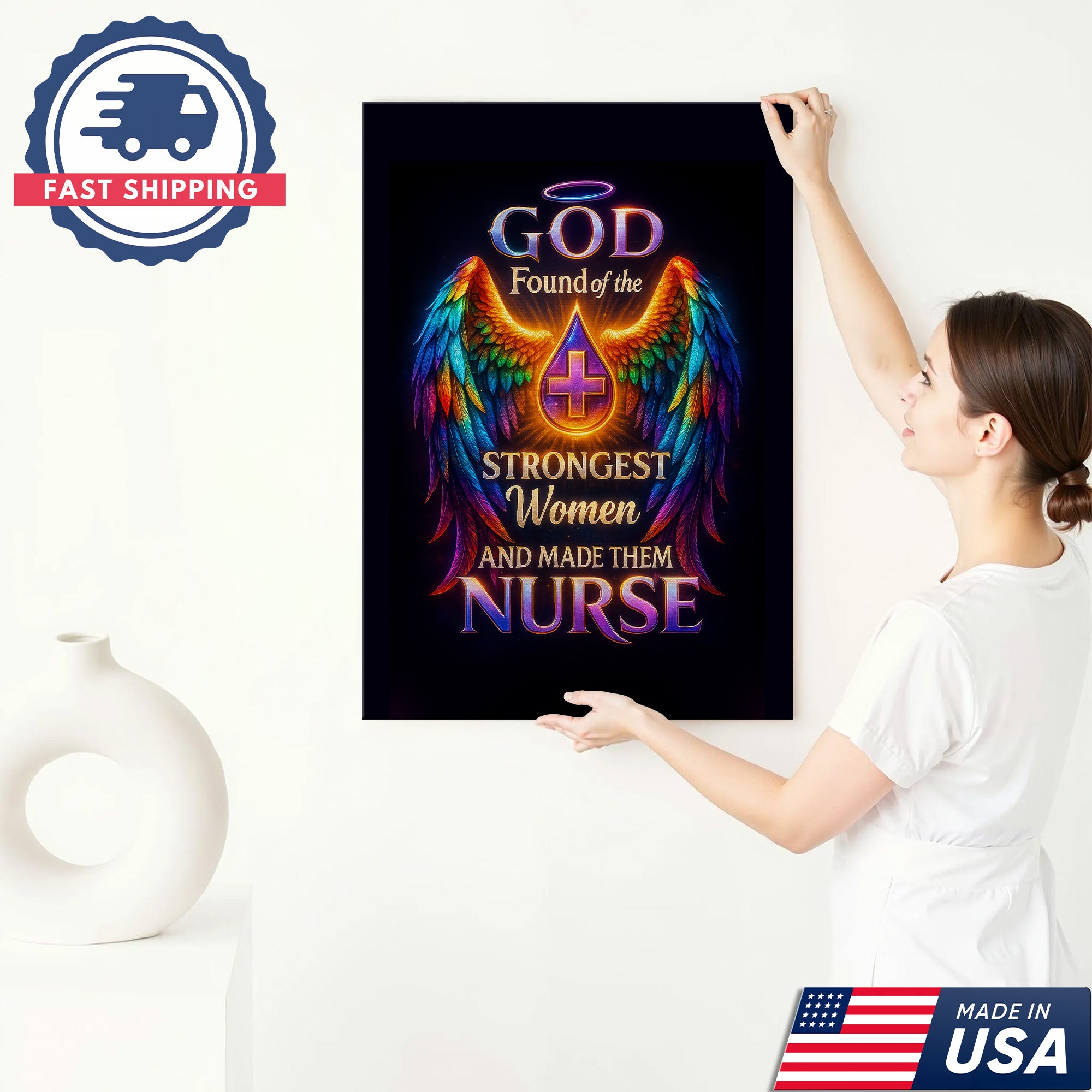 Christian Nurse Canvas Wall Art Strongest Women, Religious Inspirational Gift for RN LPN CNA