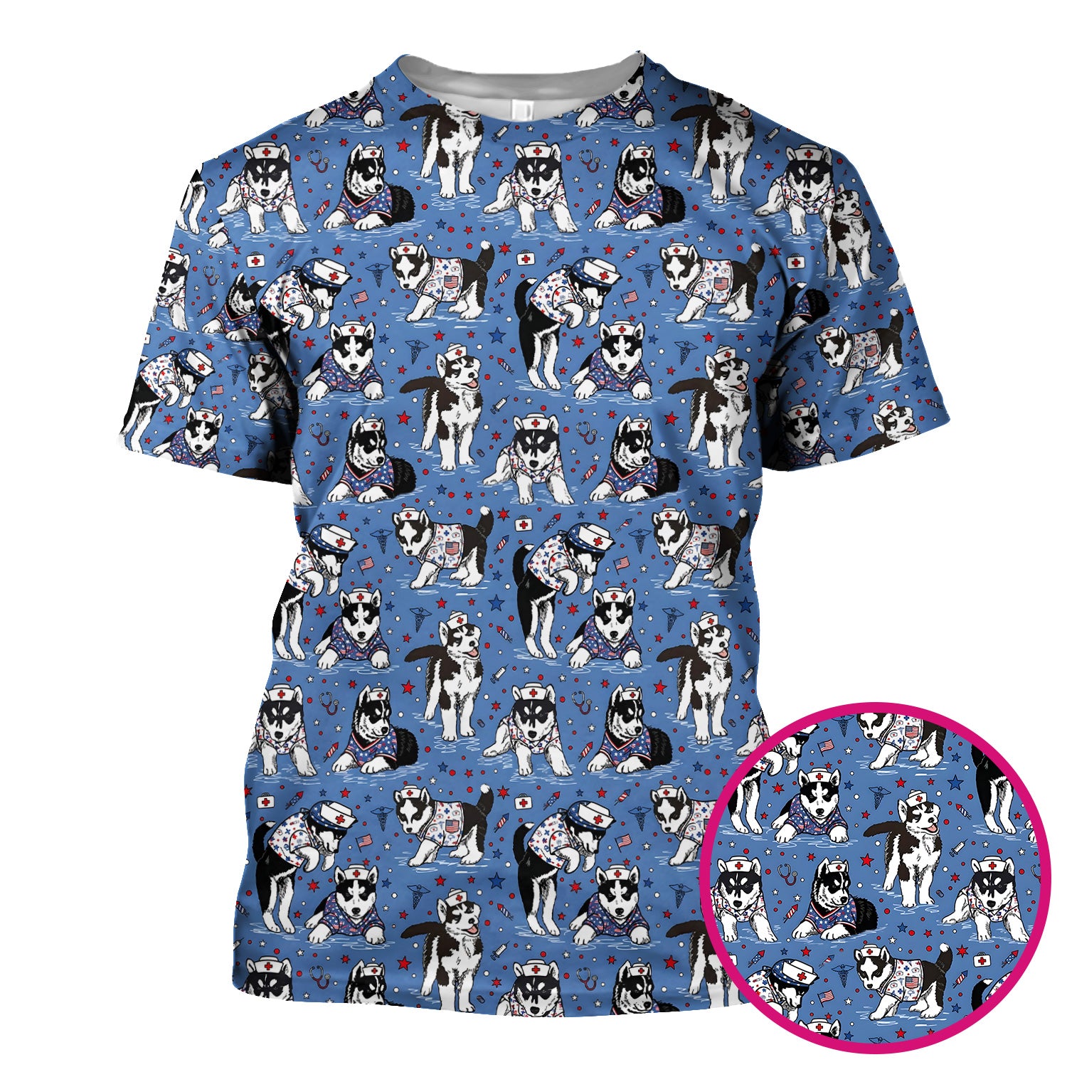 Cute Nurse Husky Dog Medical Pattern Scrub Top, Comfortable Scrubs for Nurses
