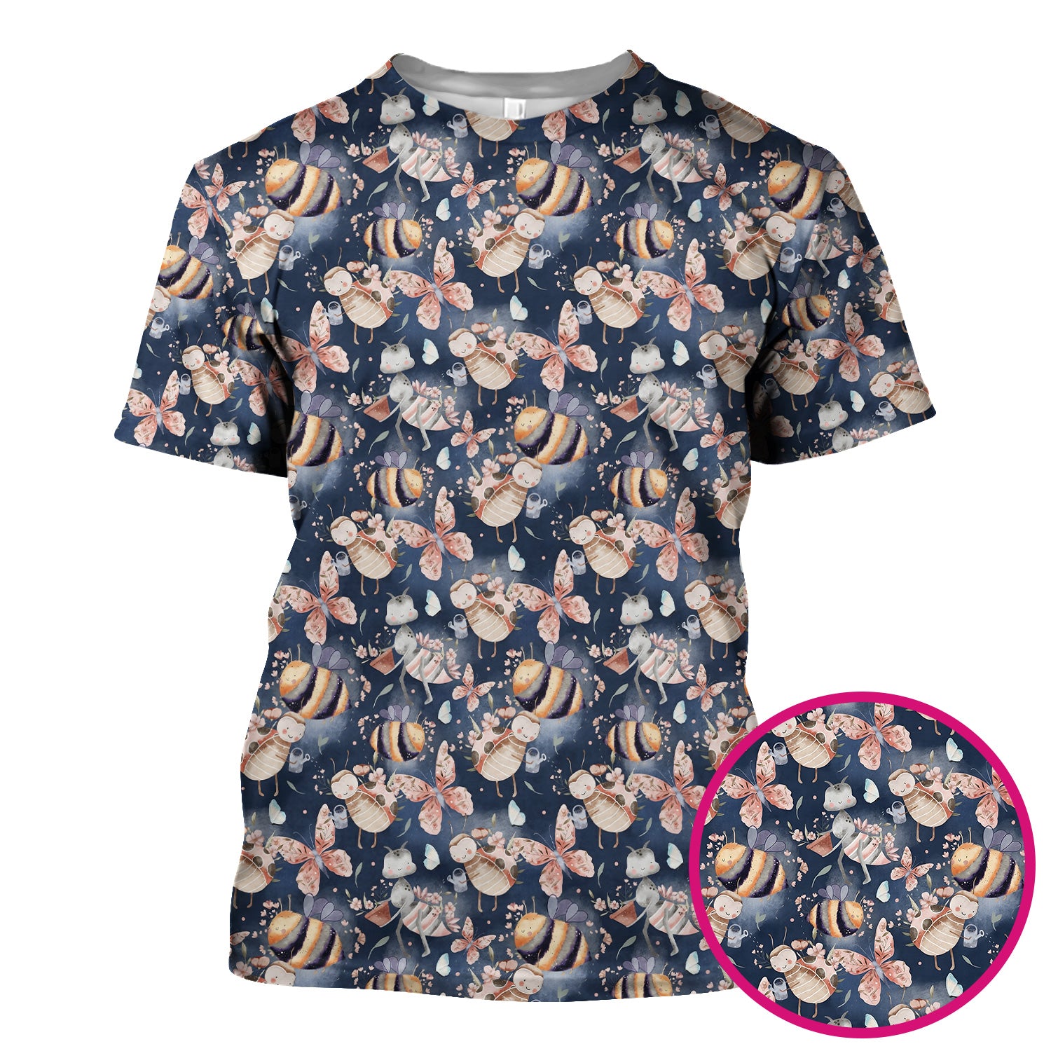 Cute Whimsical Bee Fairy Garden Pattern Scrub Top, Comfortable Scrubs for Nurses