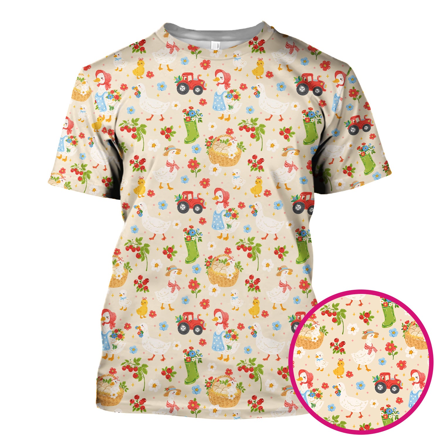 Farm Duck Chicken Tractor Flower Basket Scrub Top, Breathable Fabrics Nursing Uniform