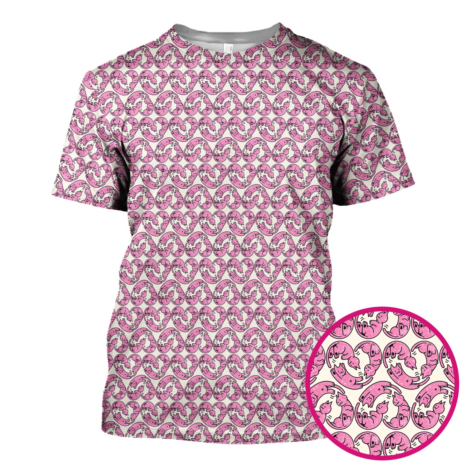 Cute Pink Cat Cartoon Pattern Scrub Top, Comfortable Scrubs for Nurses