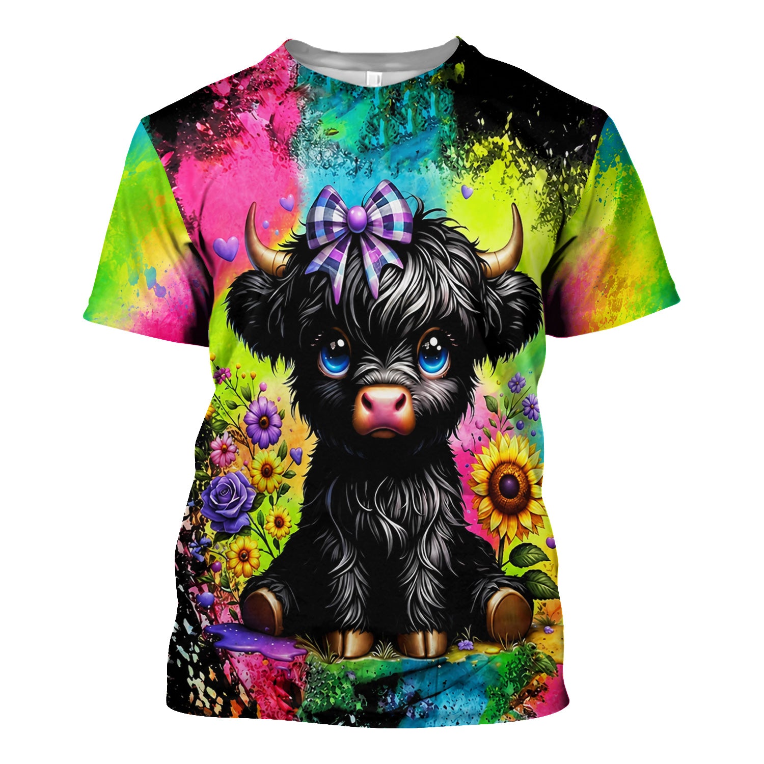 Baby Highland Cow Floral Print Scrub Top, Comfortable Scrubs for Nurses