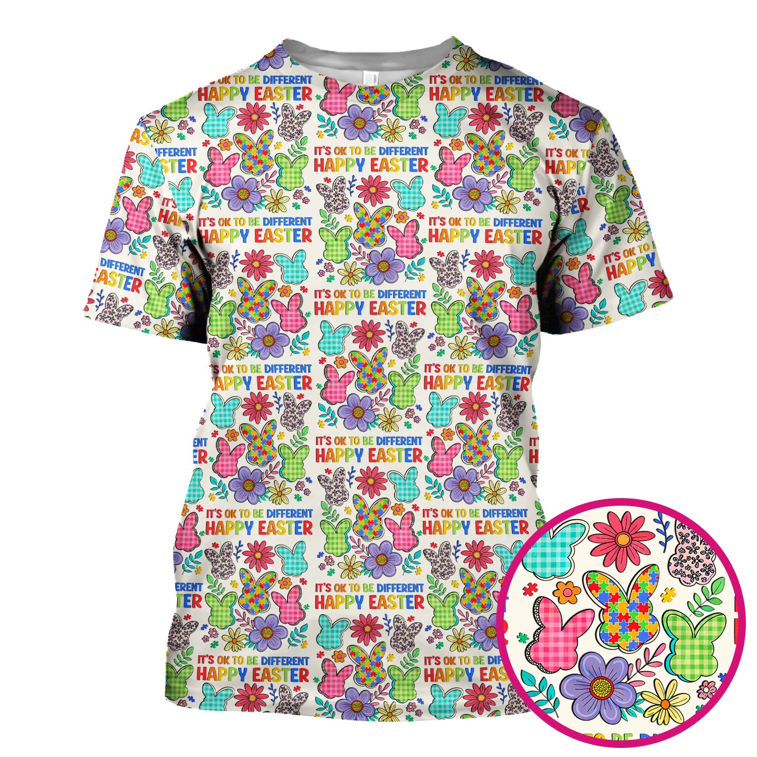 Happy Easter Bunny Floral Print Scrub Top, Breathable Fabrics Nursing Uniform