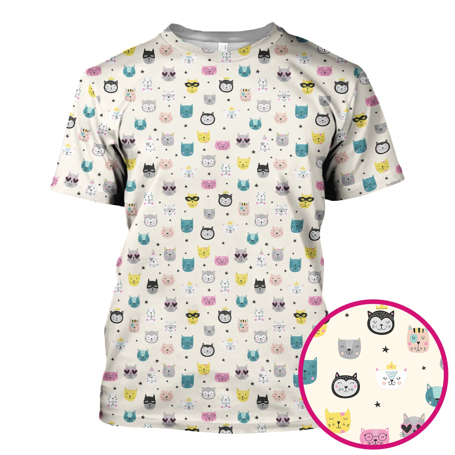 Cute Colorful Cat Pattern Scrub Top, Comfortable Scrubs for Nurses