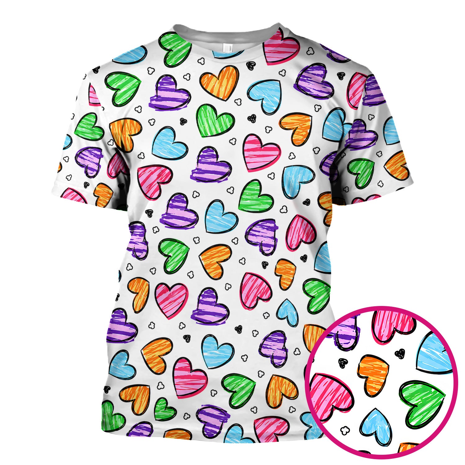 Colorful Doodle Heart Pattern Scrub Top, Comfortable Scrubs for Nurses