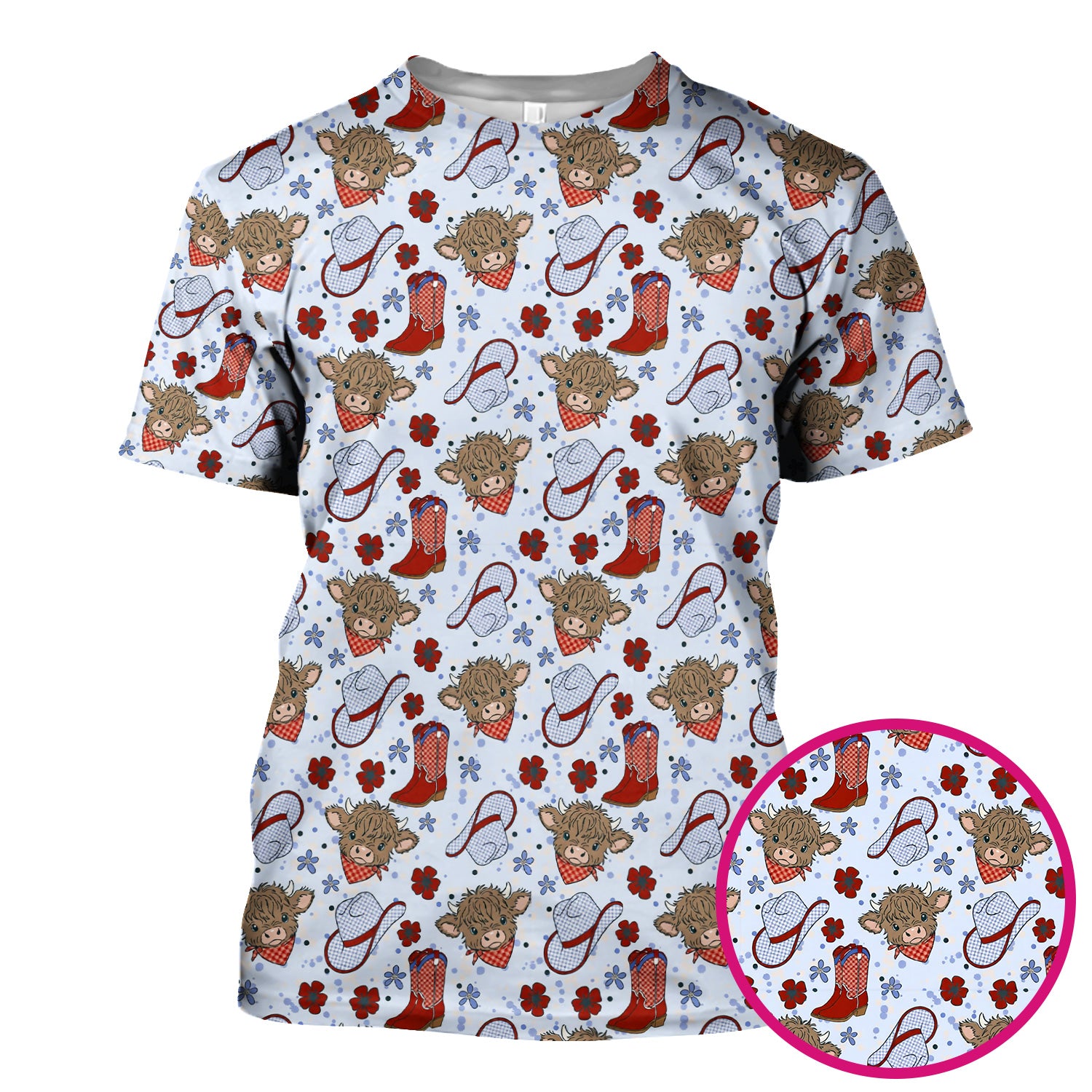Cute Highland Cow Cowboy Boots Pattern Scrub Top, Comfortable Scrubs for Nurses