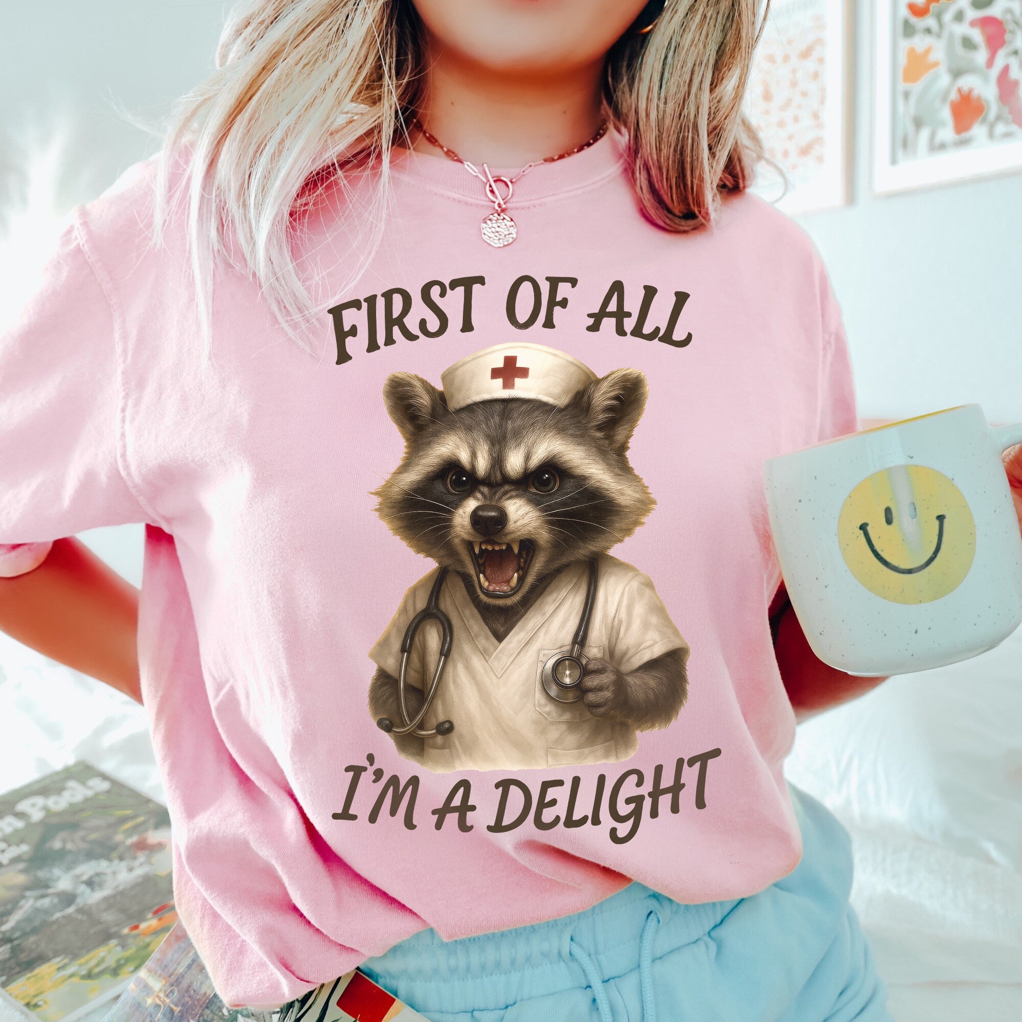 Personalized Raccoon Nurse Shirt for RN LPN CNA – Funny Quote I’m a Delight Nurse Gift – Cute Sarcastic Tee for Healthcare Workers