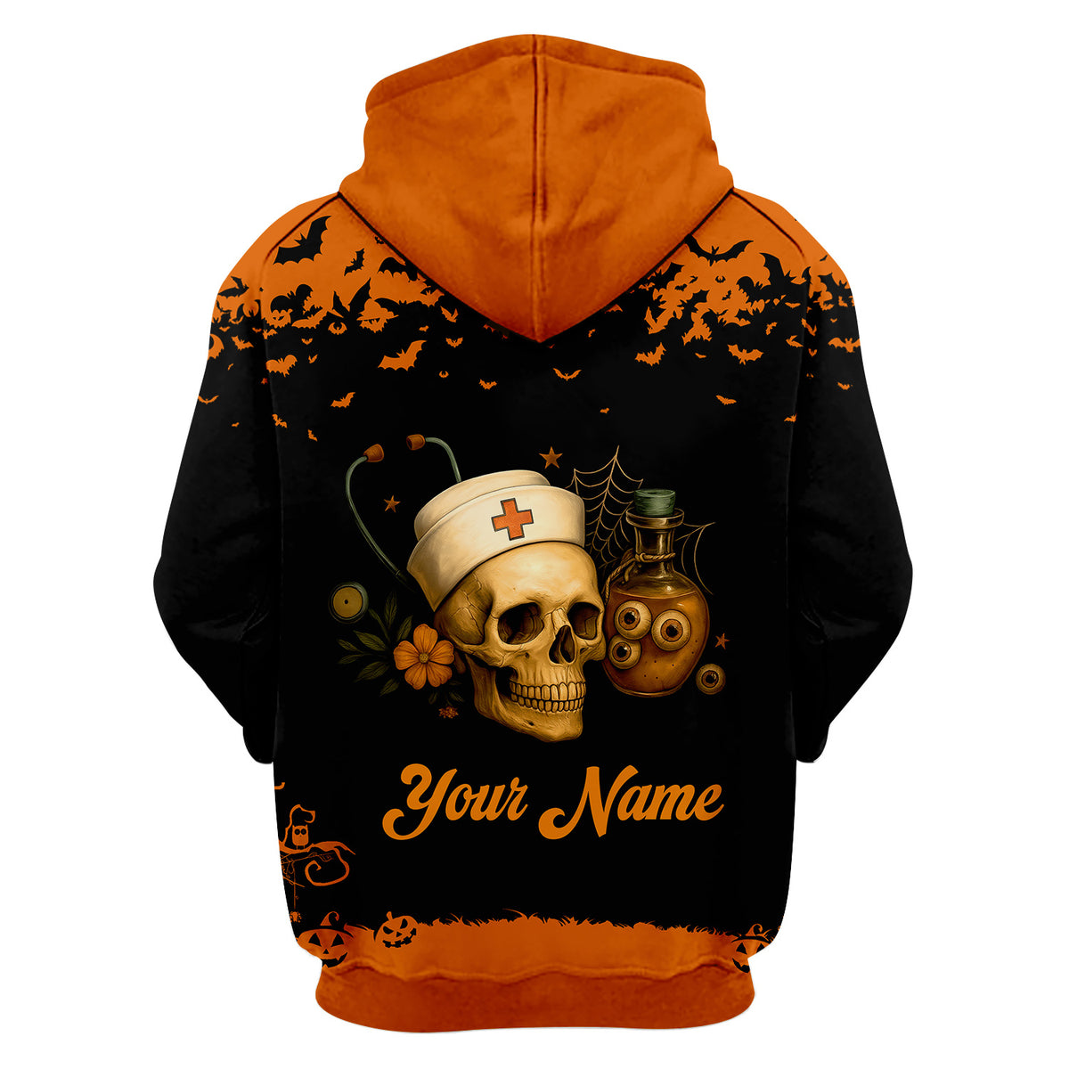 Personalized Halloween Nurse Uniform Top - Custom Name Spooky Witch Costume Inspired Scrub Shirt - Fun Gift for Medical Staff Healthcare Workers