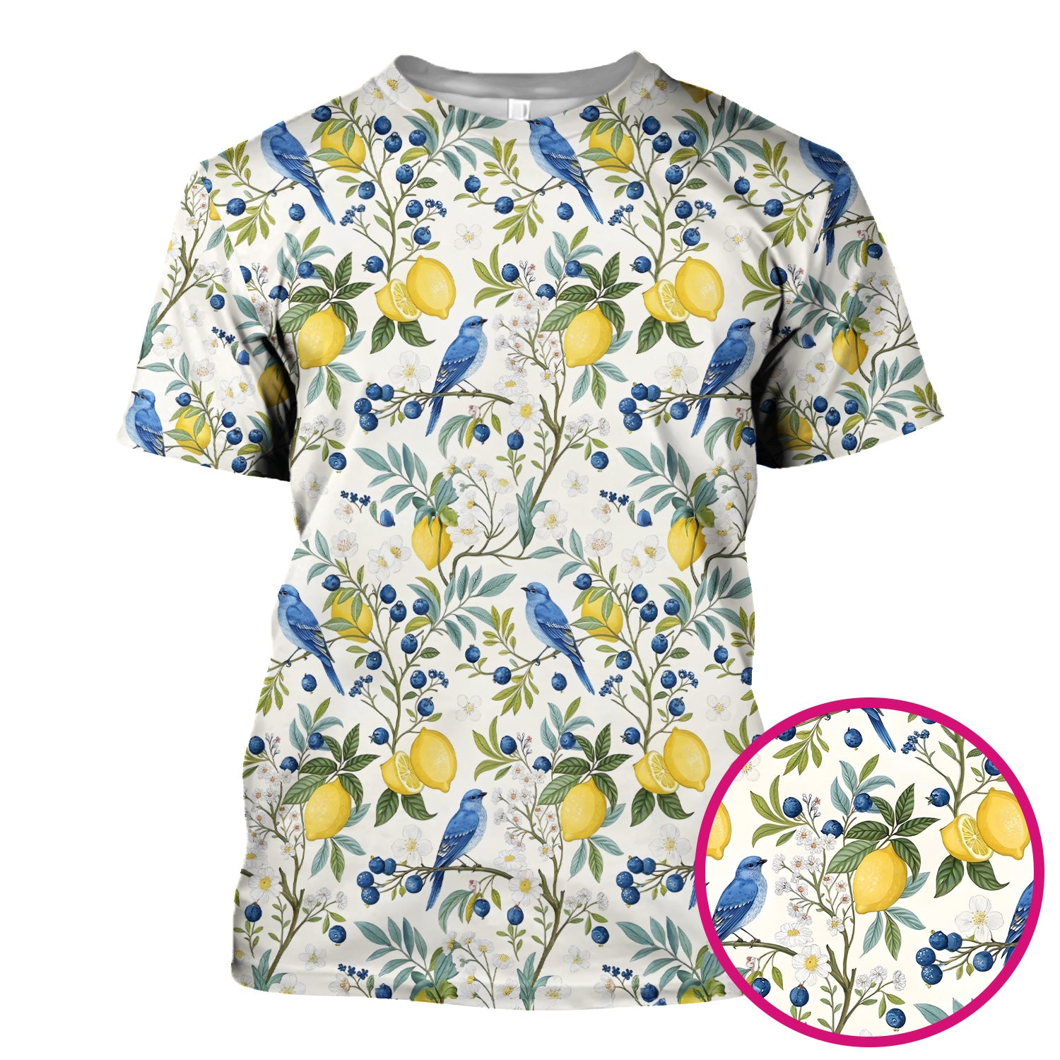 Cute Bluebird Lemon Berry Pattern Scrub Top, Comfortable Scrubs for Nurses