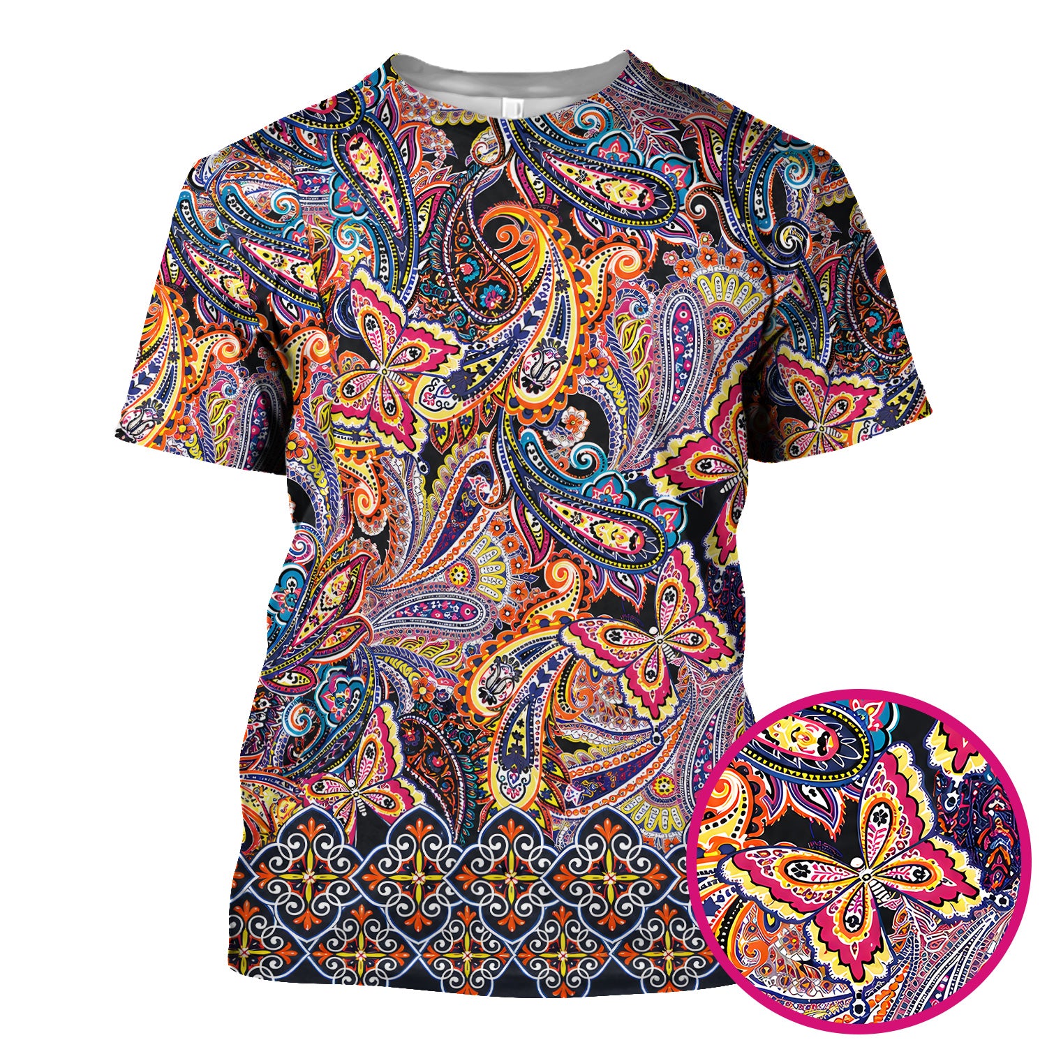 Colorful Bohemian Paisley Floral Pattern Scrub Top, Comfortable Scrubs for Nurses