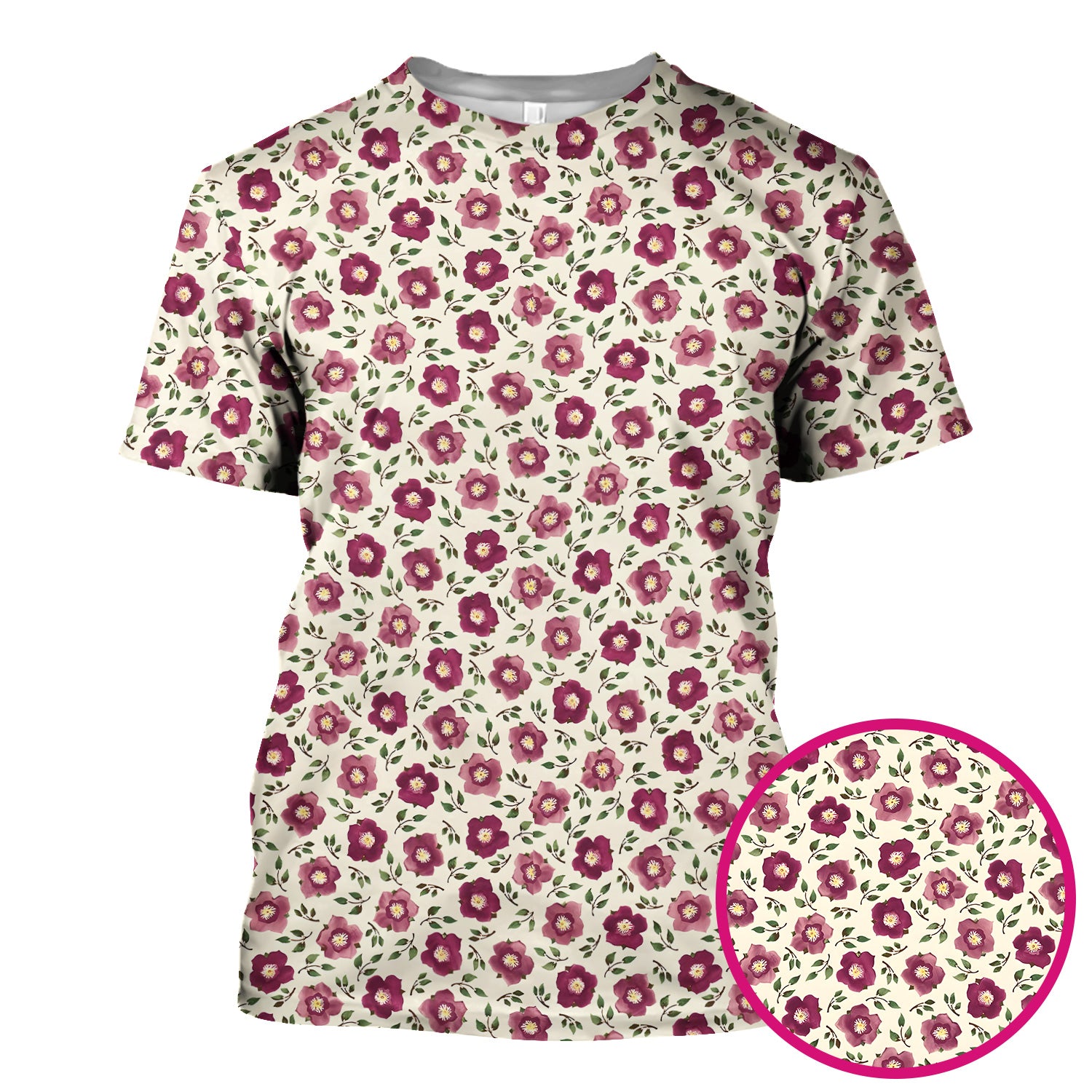 Purple Floral Blossom Leaf Pattern Scrub Top, Comfortable Scrubs for Nurses