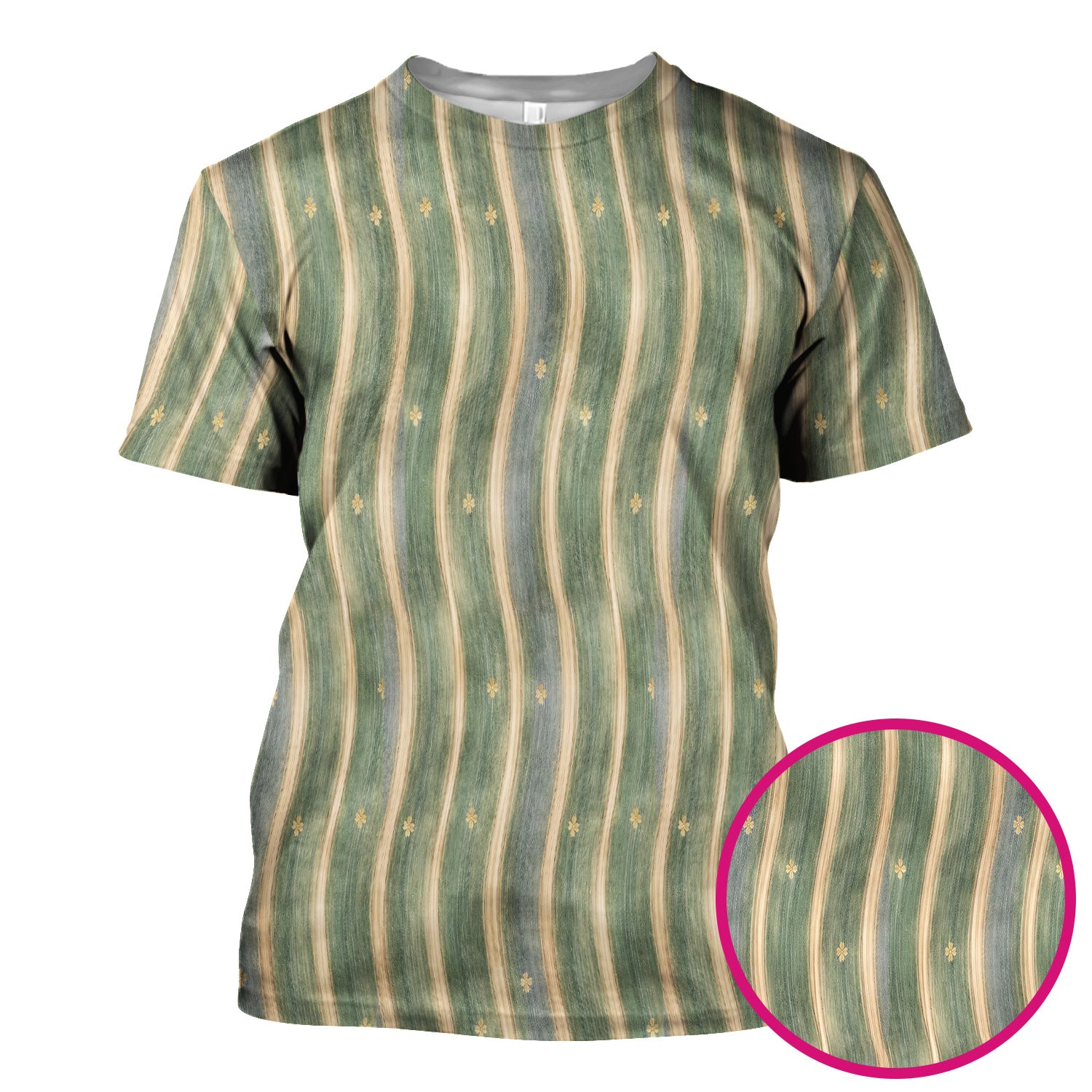 Charming Nurse Green Vertical Stripe Small Floral Pattern Scrub Top, Comfortable Scrubs for Nurses