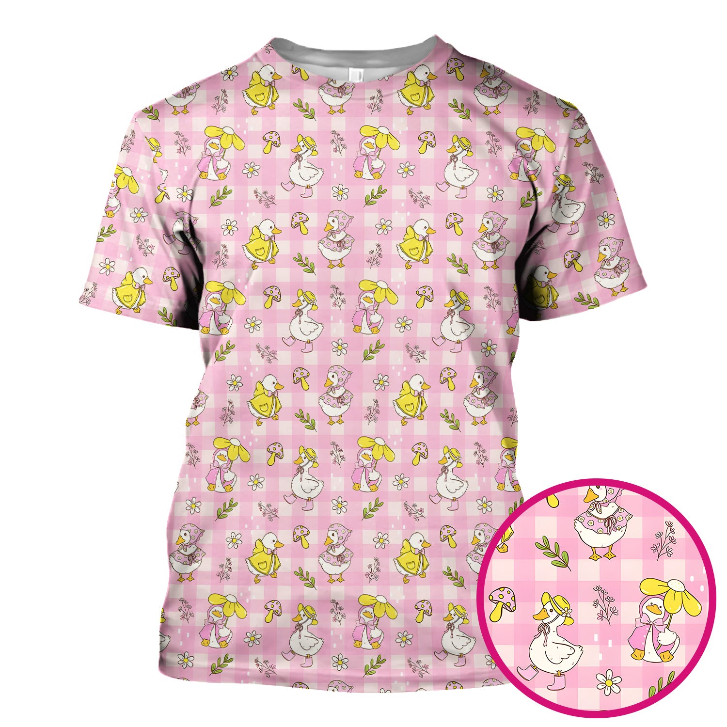 Spring Duckling Gingham Pattern Scrub Top, Comfortable Scrubs for Nurses