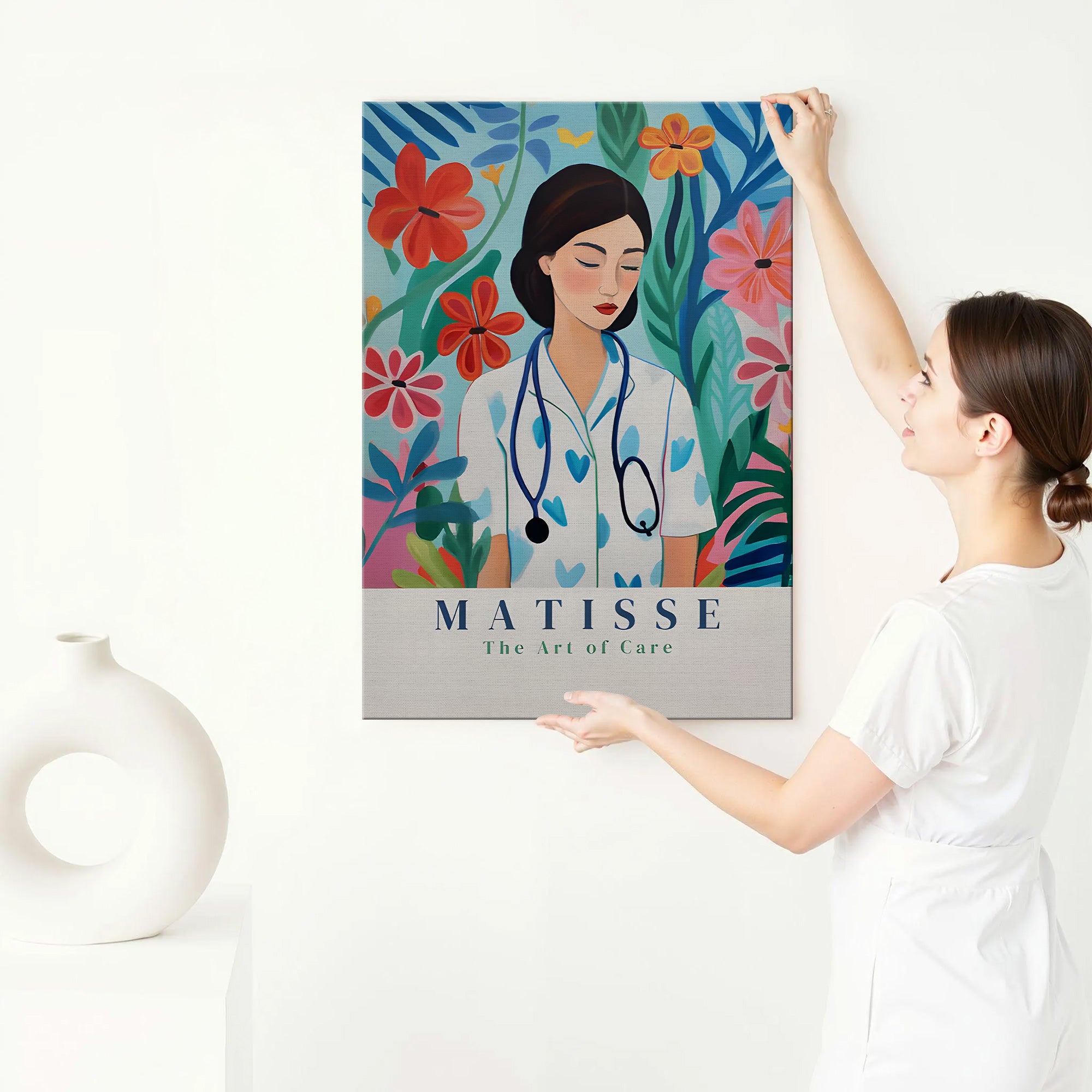 Artistic Nurse Matisse Inspired Canvas, The Art of Care Quote, RN LPN CNA Healthcare Workers Gift