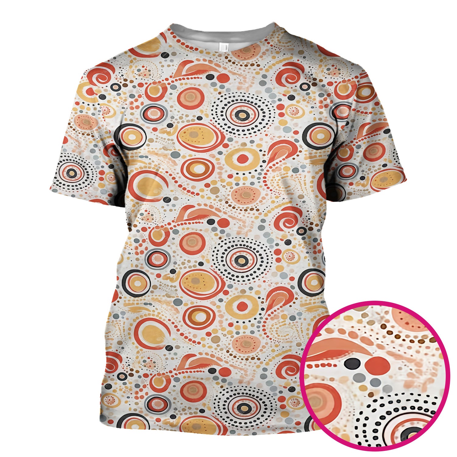 Abstract Earth Tone Dot Circle Pattern Scrub Top, Breathable Fabrics Nursing Uniform