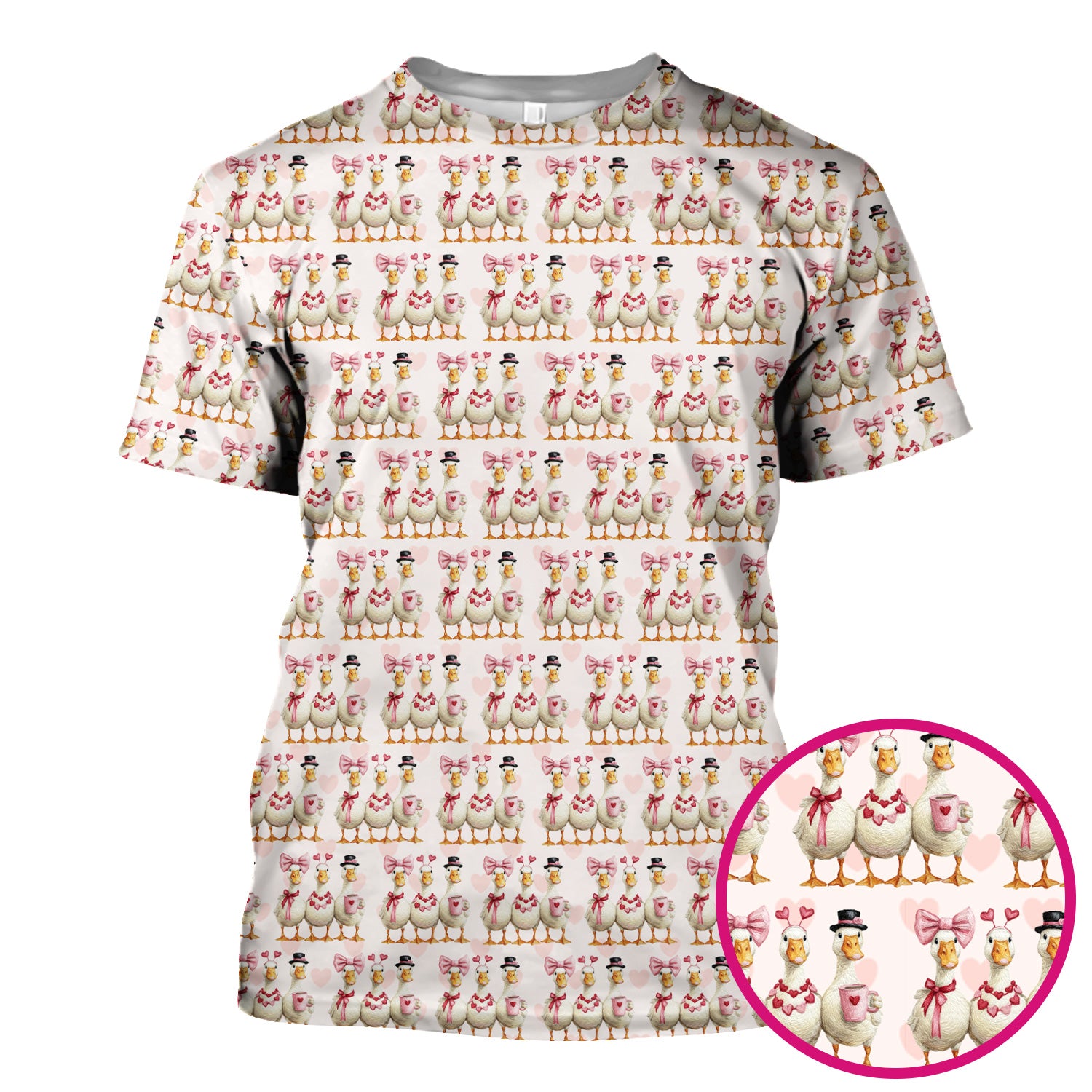 Charming Valentine Goose Heart Pink Design Scrub Top, Comfortable Scrubs for Nurses