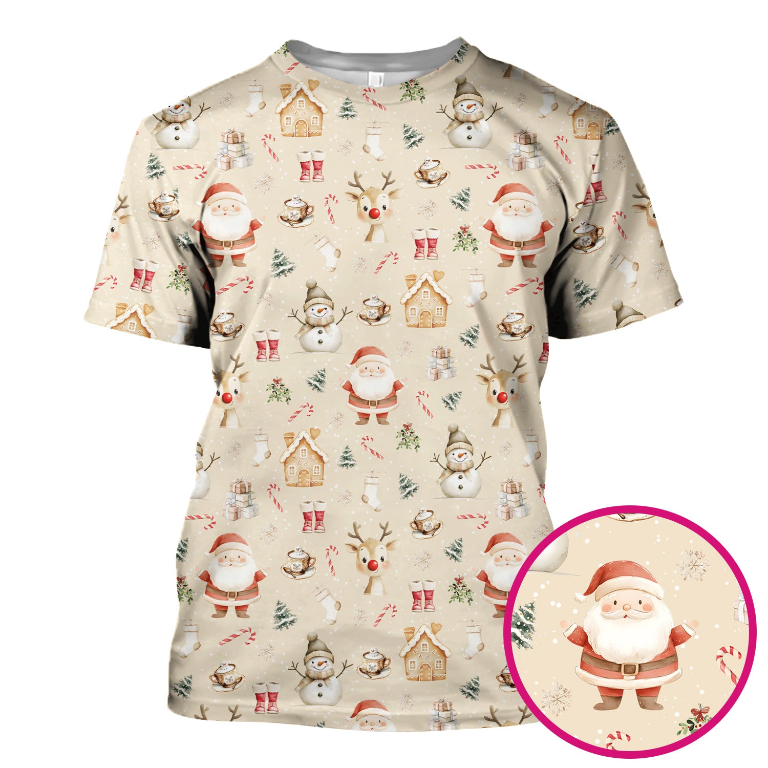 Christmas Santa Pattern  Scrub Top – Cute Medical Uniform for Nurses - Breathable Fabrics Nursing Uniform