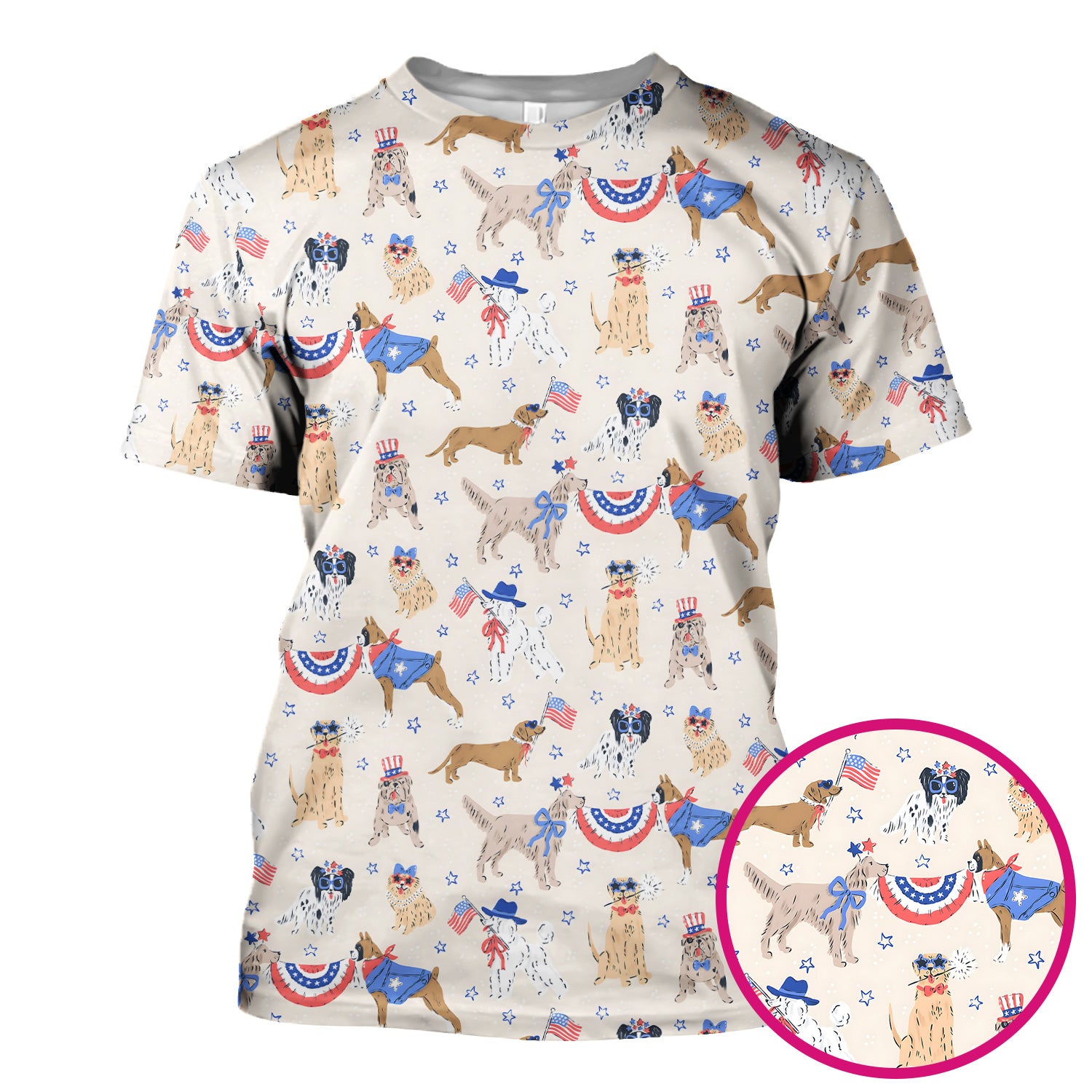 Patriotic Dog Parade Pattern Scrub Top, Comfortable Scrubs for Nurses