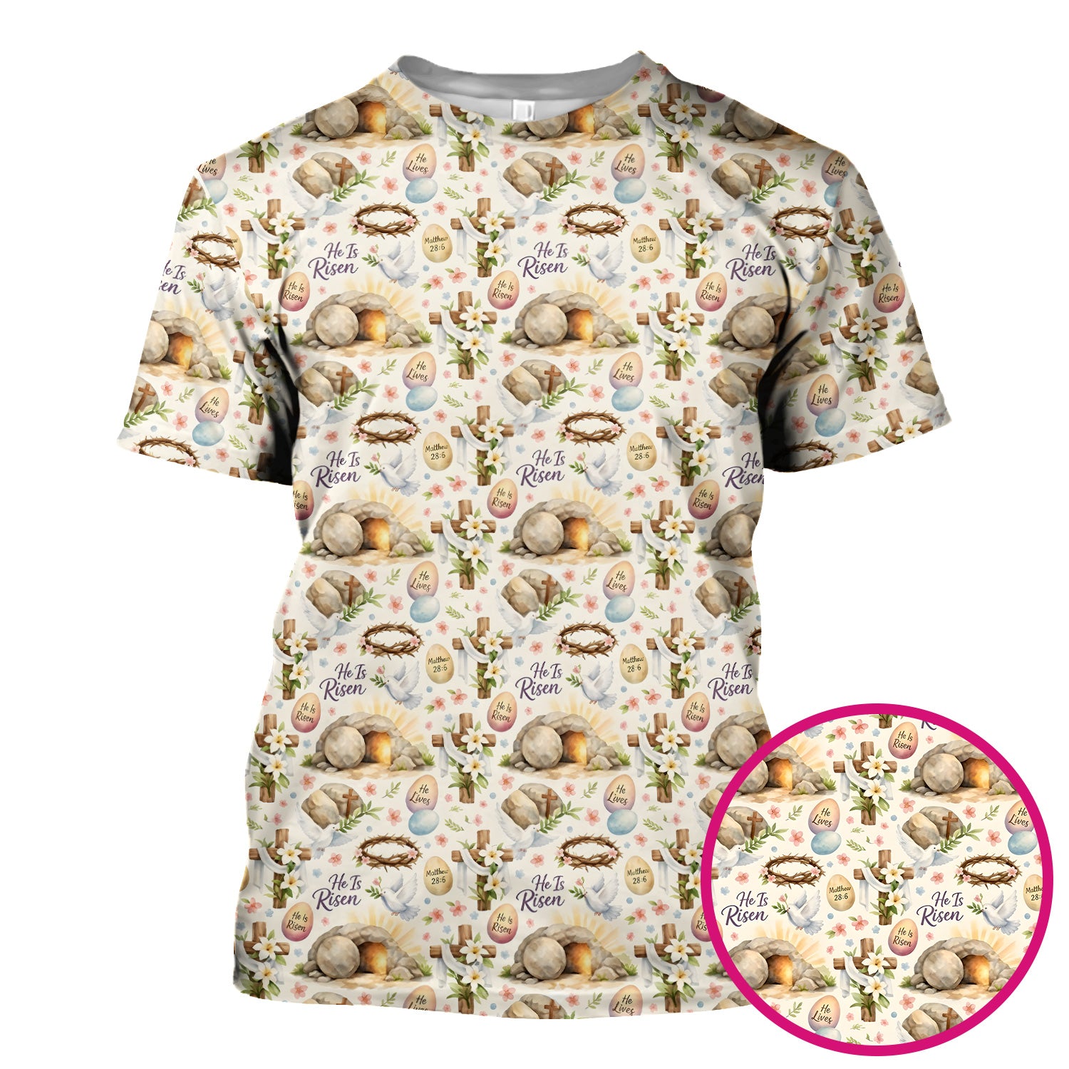 He Is Risen Cross Tomb Lily Pattern Scrub Top, Breathable Fabrics Nursing Uniform