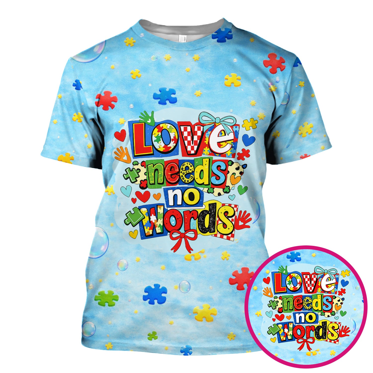 Autism Awareness Nurse Puzzle Love Needs No Words Pattern Scrub Top, Comfortable Scrubs for Nurses