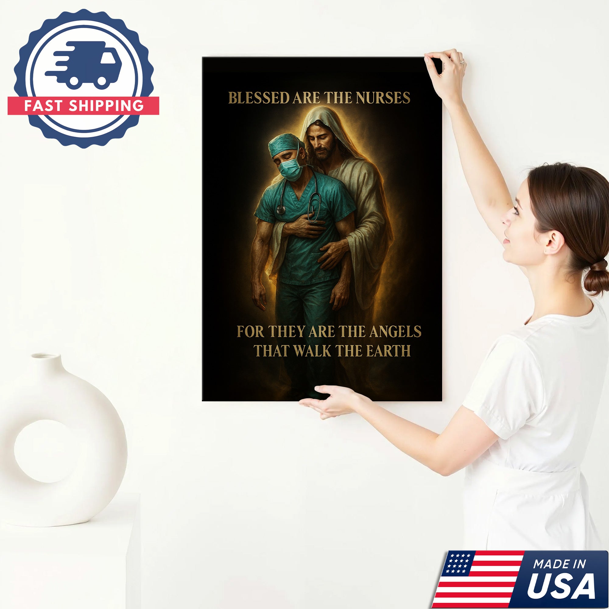 Blessed Are The Nurses Canvas, Jesus Blessed Nurses, Gift for RN LPN CNA