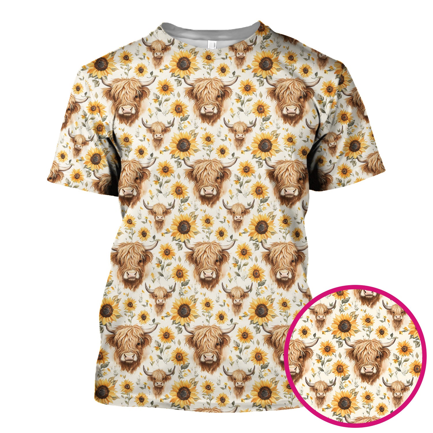 Highland Cow Sunflower Scrub Top, Rustic Farmhouse Nursing Uniform