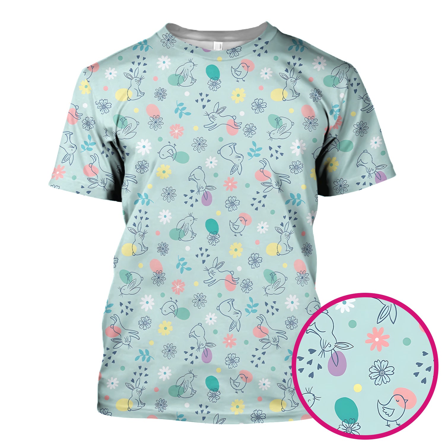 Whimsical Easter Bunny Eggs Pattern Scrub Top, Comfortable Scrubs for Nurses